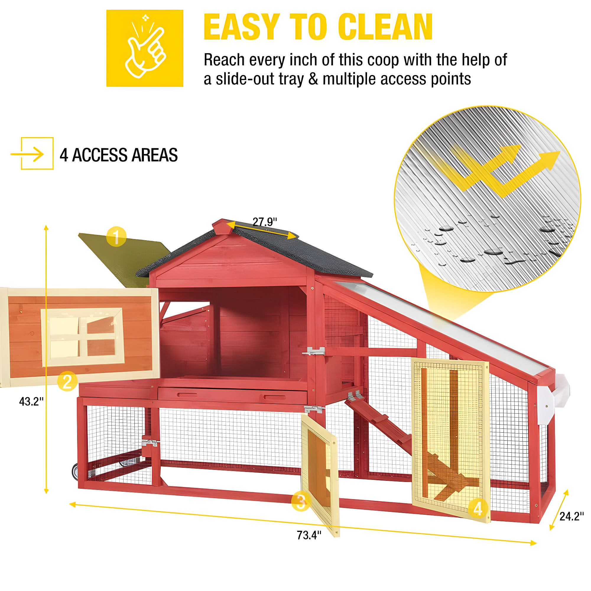 Aivituvin-AIR23-R Wooden Chicken Coop Red 67.3"(L)x26"(W)x39.4"(H)