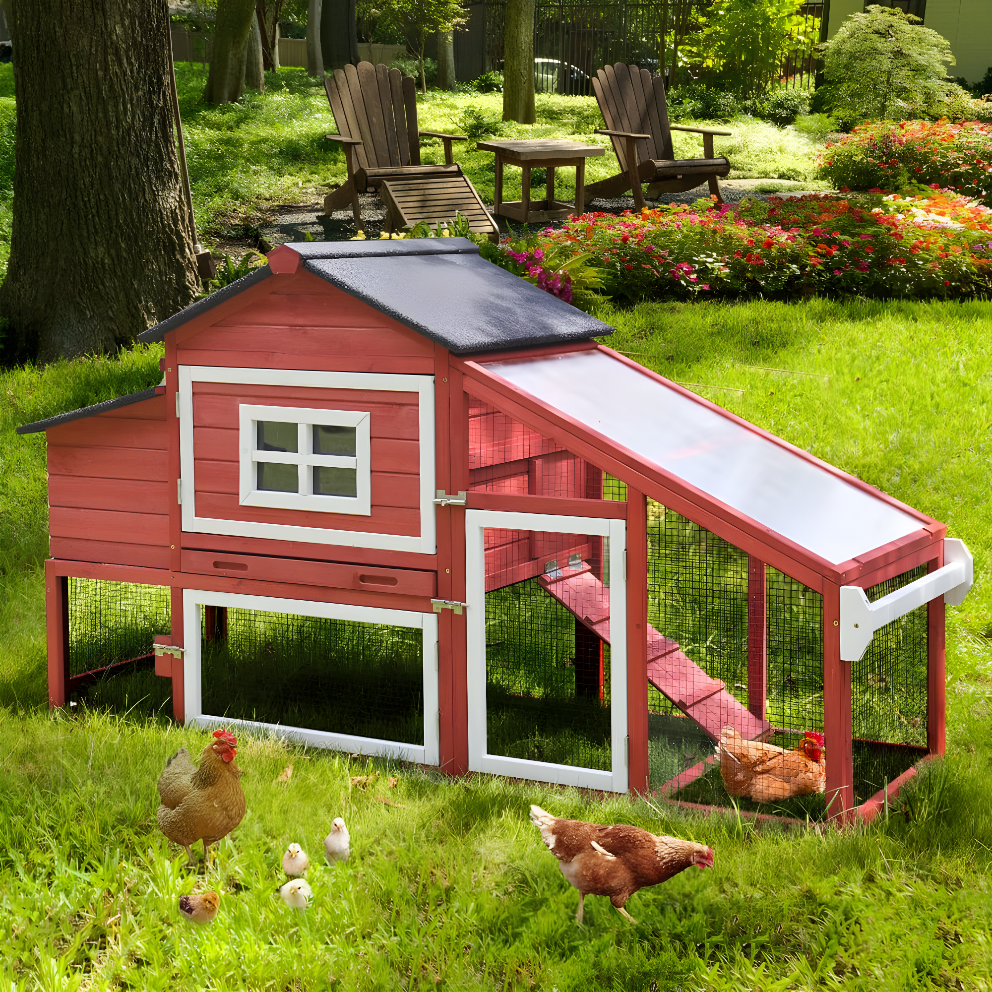 Aivituvin-AIR23-R Wooden Chicken Coop Red 67.3"(L)x26"(W)x39.4"(H)