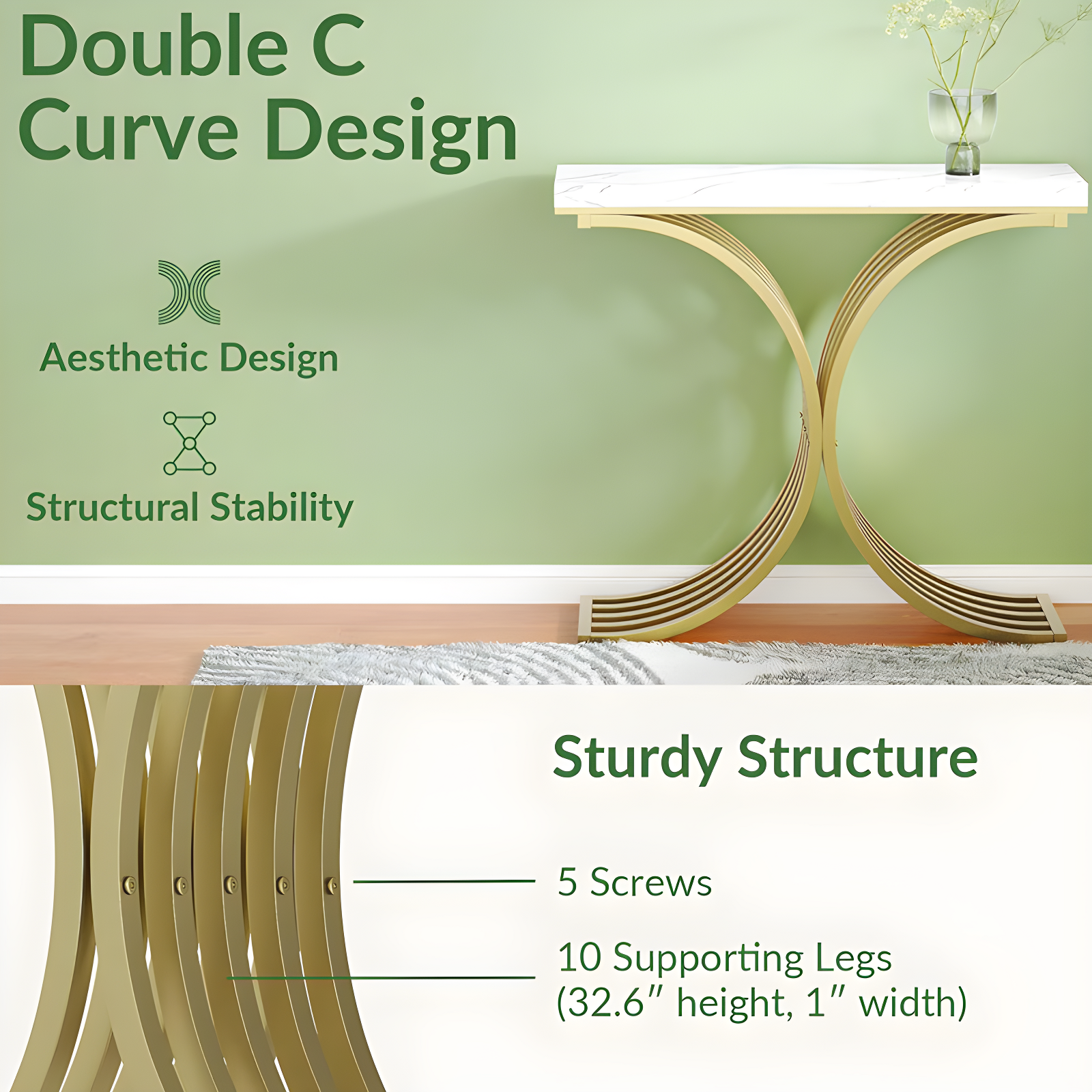 Console Table - Entryway Table for Living Room, Modern Sofa Accent Table with White Faux Marble Top