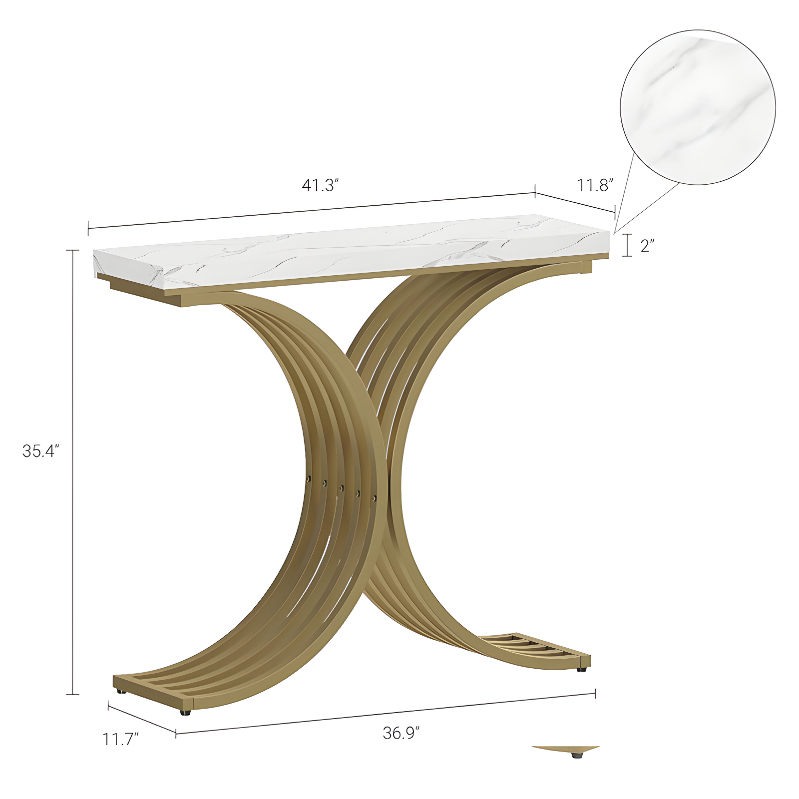 Console Table - Entryway Table for Living Room, Modern Sofa Accent Table with White Faux Marble Top