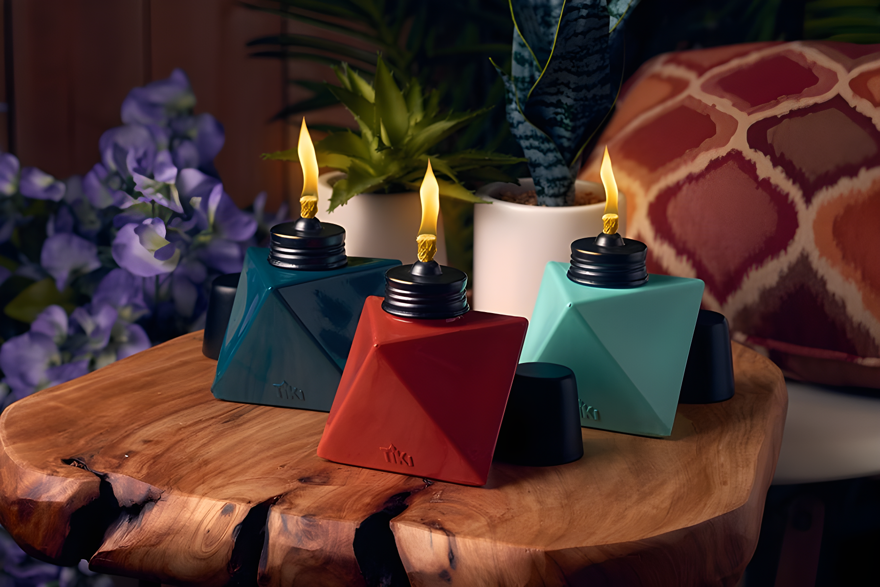TIKI Brand TIKI® Brand 4.25 Inch Table Torch Glass Prism Blue, Teal and Red (Set of 3)