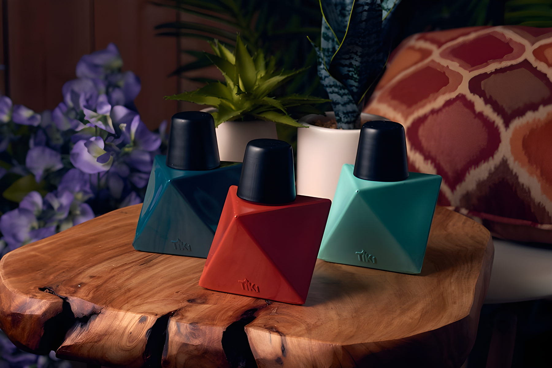 TIKI Brand TIKI® Brand 4.25 Inch Table Torch Glass Prism Blue, Teal and Red (Set of 3)