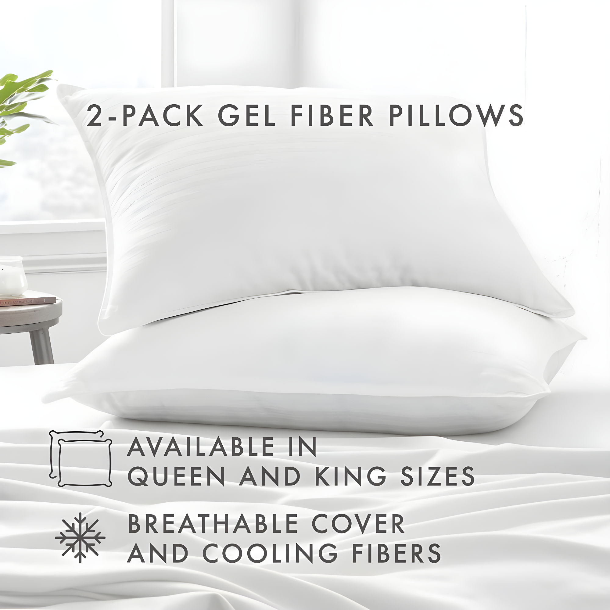 Queen White Memory Foam Gel Fiber Bed Pillows, Set of 2
