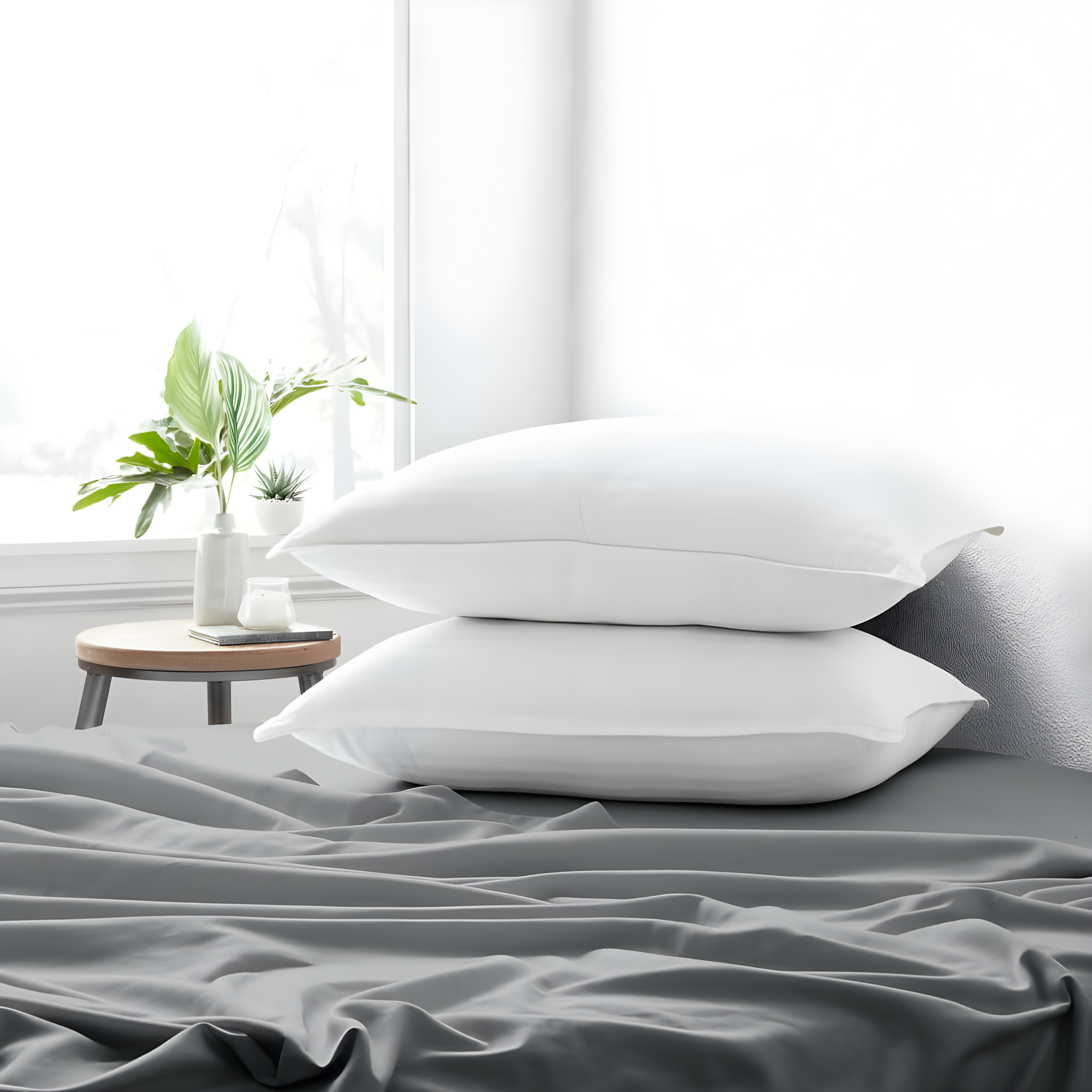 Queen White Memory Foam Gel Fiber Bed Pillows, Set of 2
