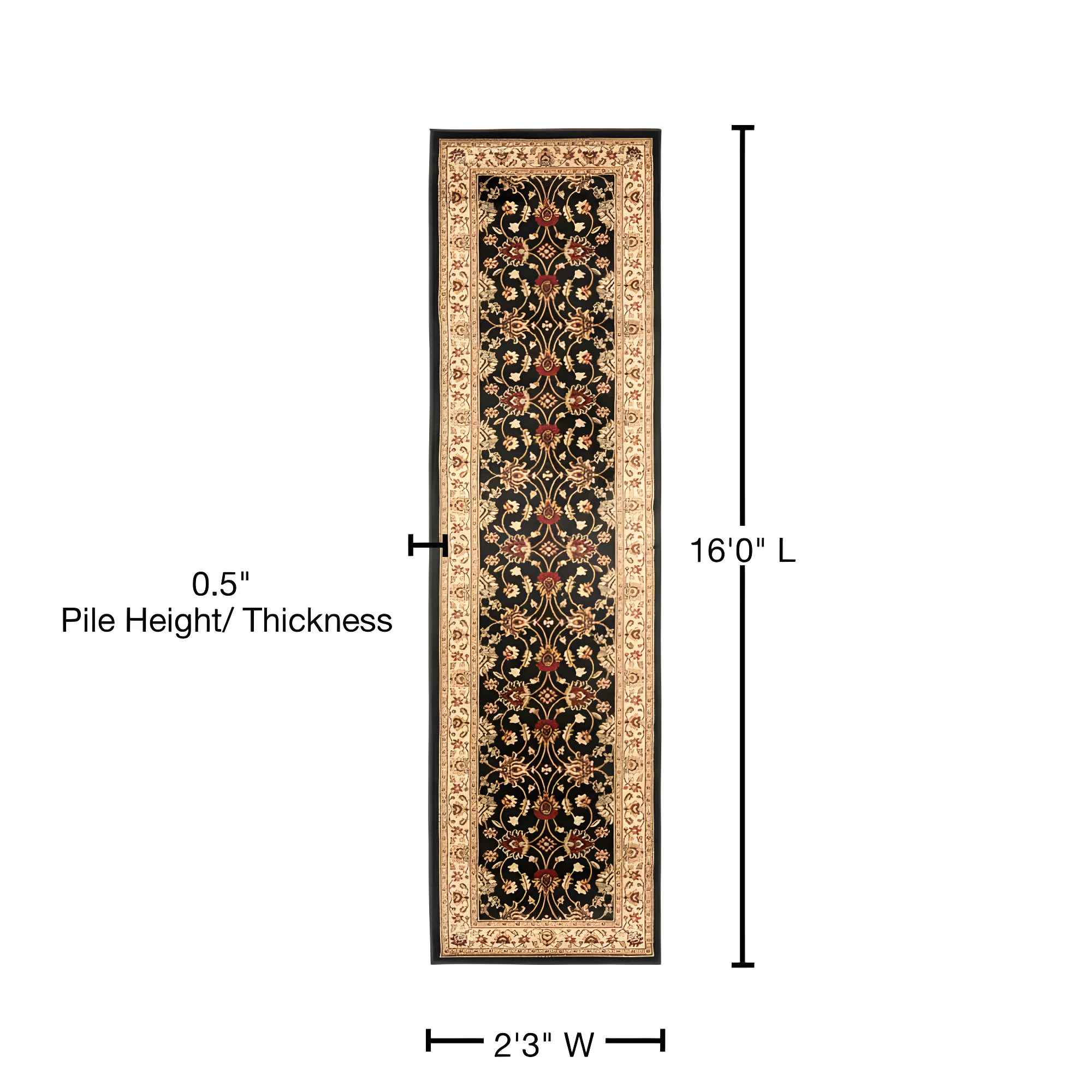 Lyndhurst LNH553 Power Loomed Runner Rug - Black/Ivory - 2'3"x16' - Safavieh.