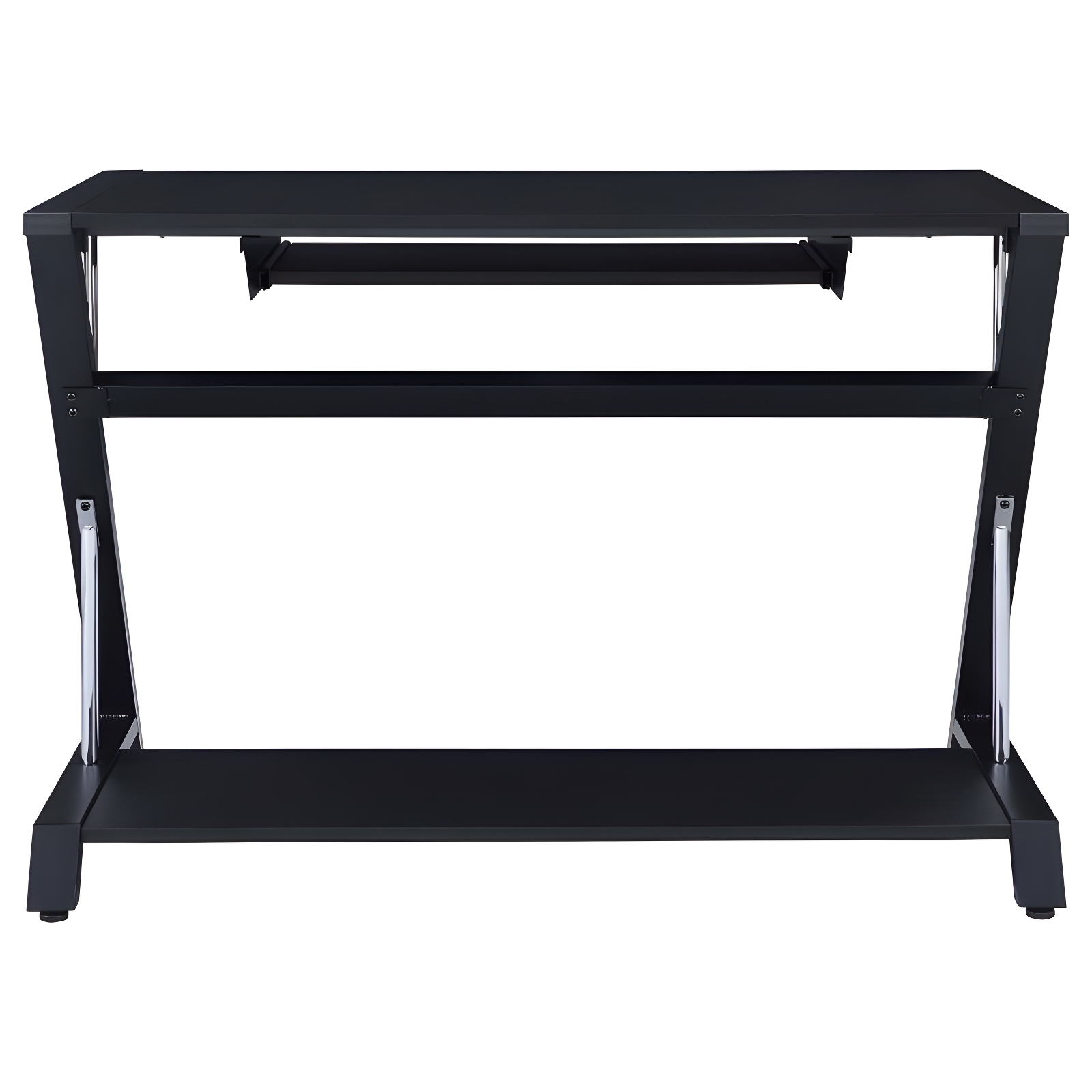 Mallet Computer Desk with Keyboard Tray & Storage Shelf Black - Coaster: Compact, Angled Silhouette, Chrome Detail