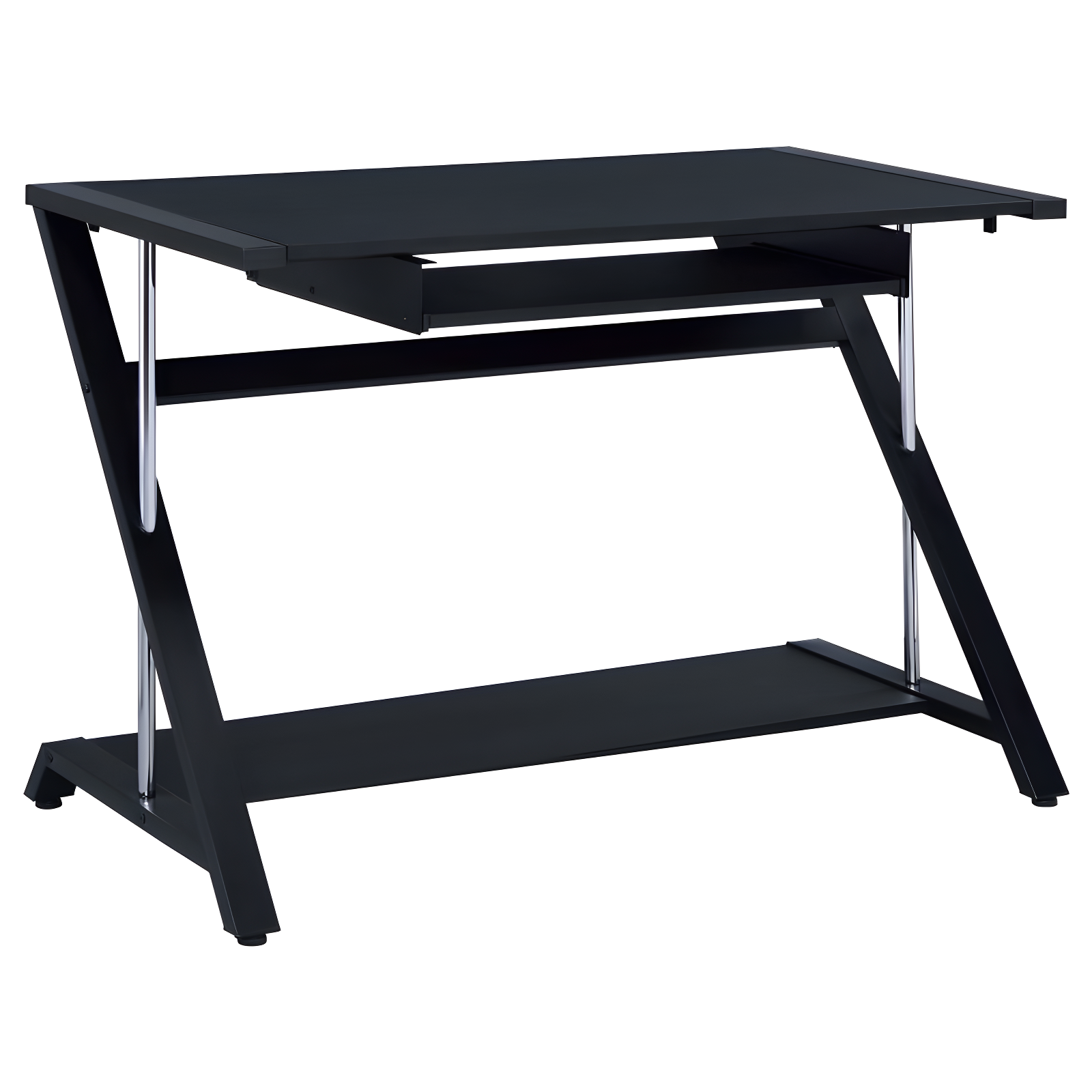 Mallet Computer Desk with Keyboard Tray & Storage Shelf Black - Coaster: Compact, Angled Silhouette, Chrome Detail