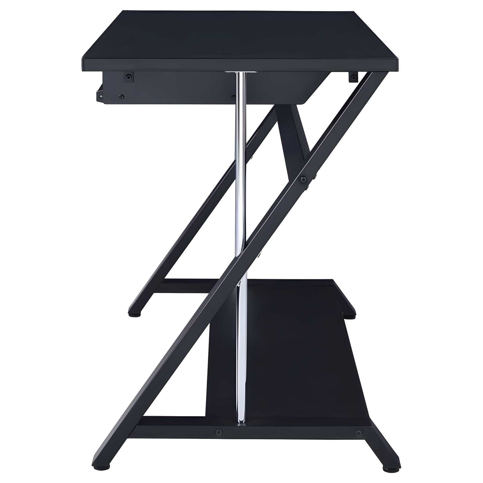 Mallet Computer Desk with Keyboard Tray & Storage Shelf Black - Coaster: Compact, Angled Silhouette, Chrome Detail