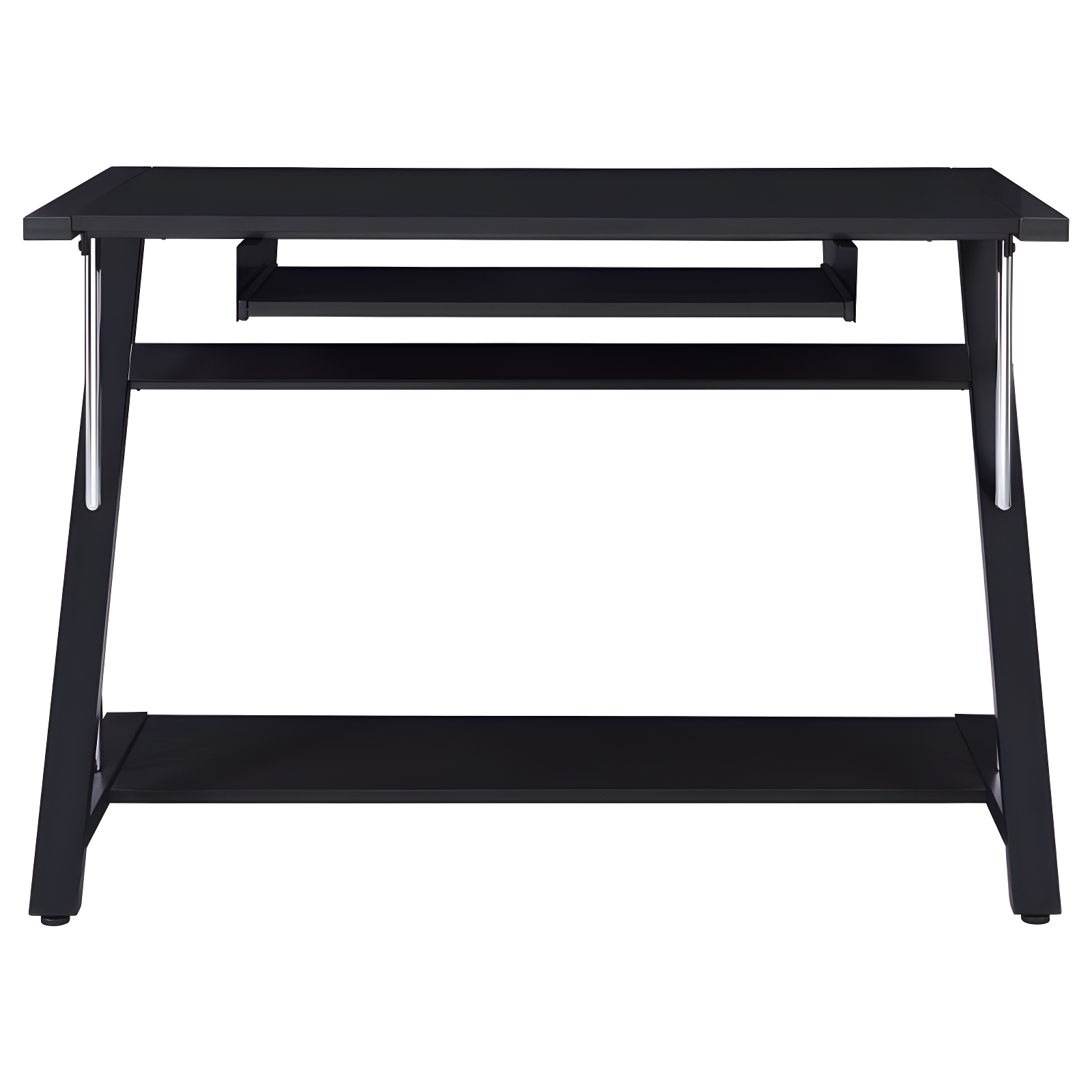 Mallet Computer Desk with Keyboard Tray & Storage Shelf Black - Coaster: Compact, Angled Silhouette, Chrome Detail