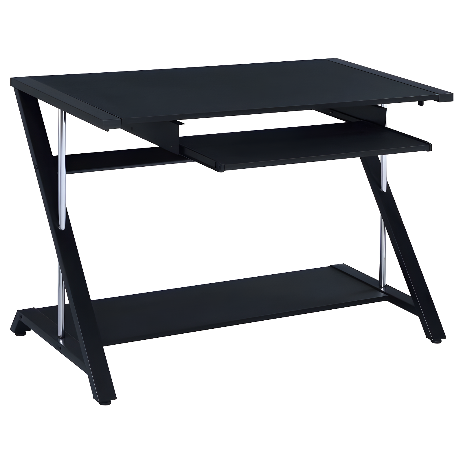 Mallet Computer Desk with Keyboard Tray & Storage Shelf Black - Coaster: Compact, Angled Silhouette, Chrome Detail