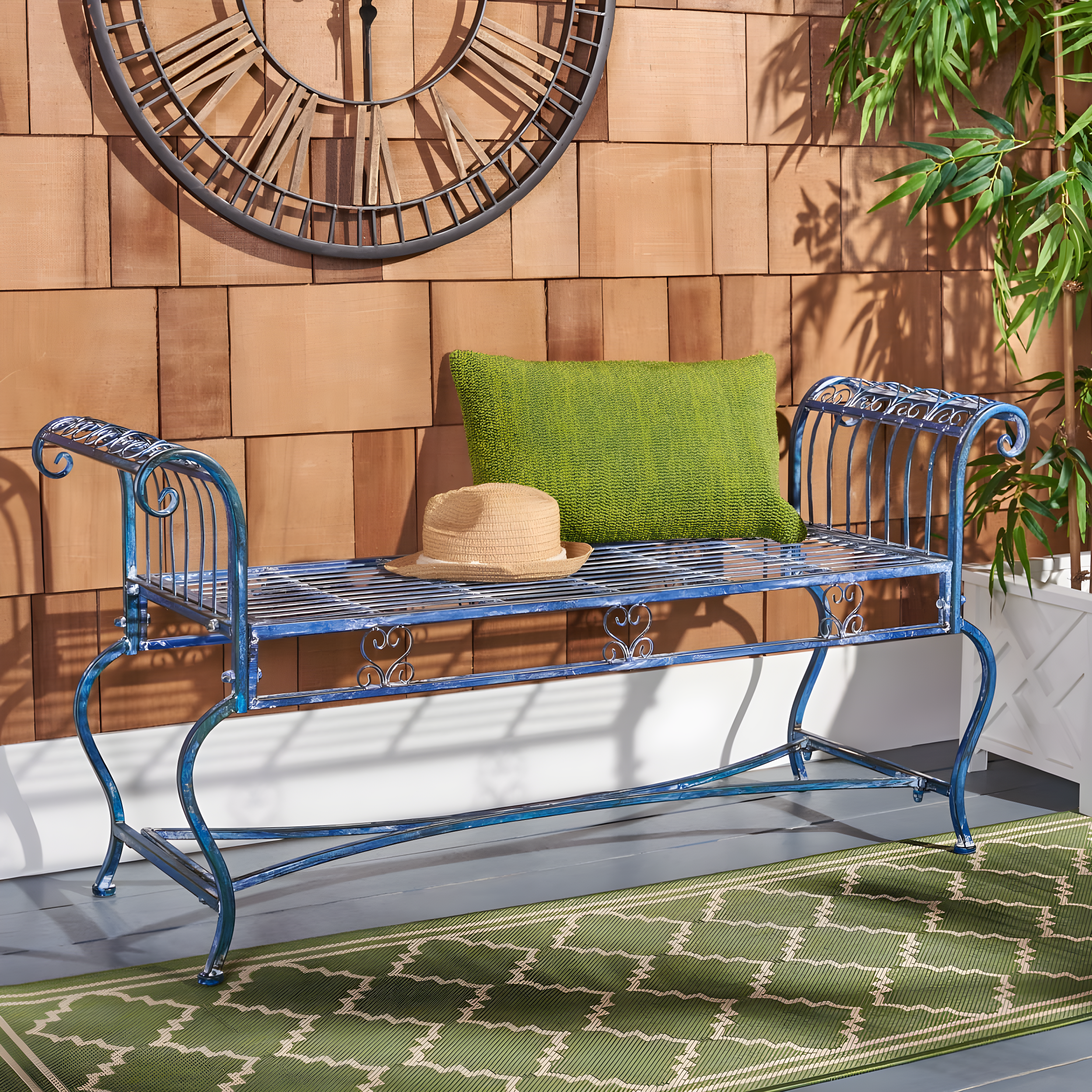 Brielle Bench - Outdoor - PAT5004 - Mossy Blue - Safavieh