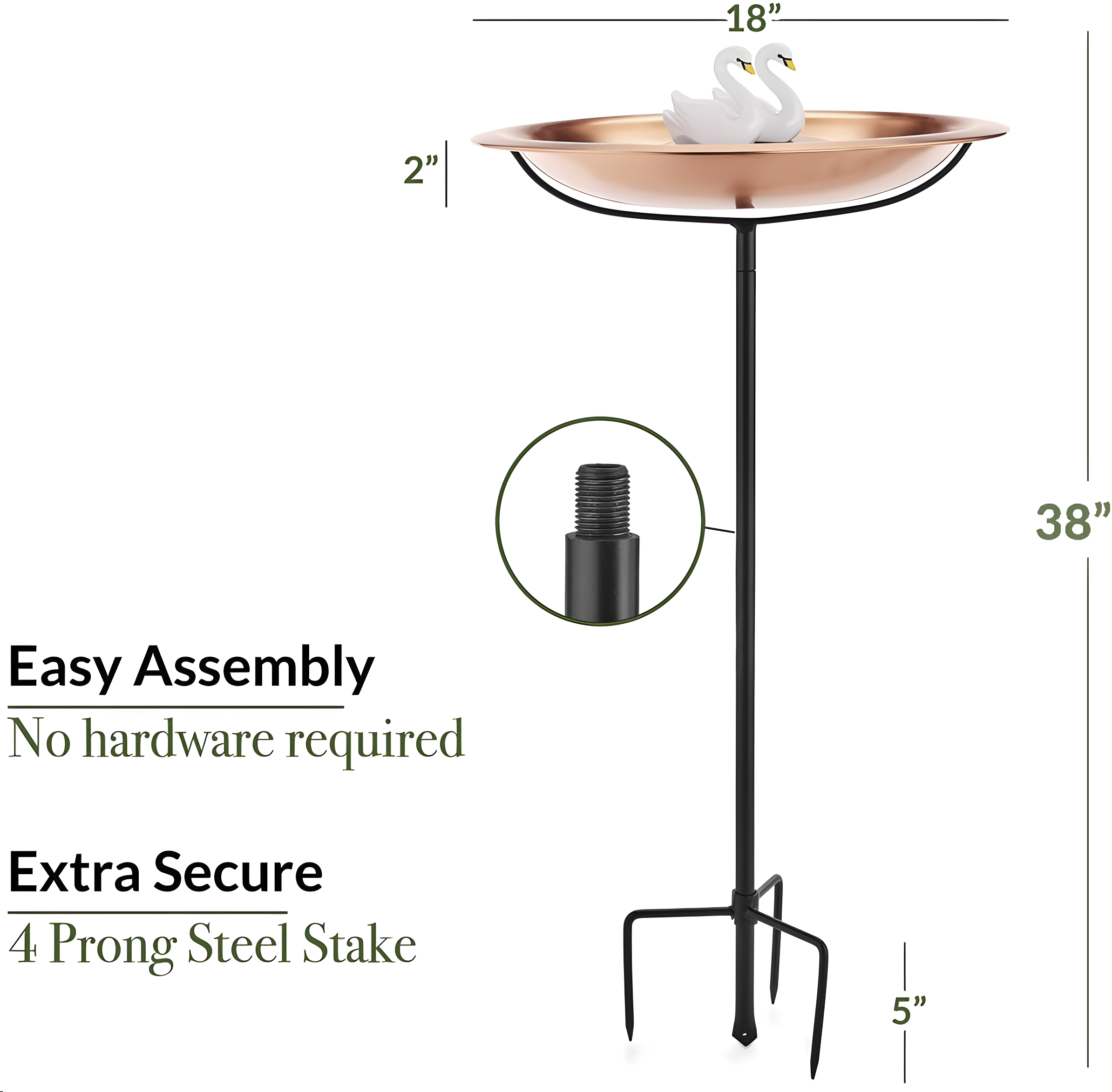 Good Directions 18" Copper Bird Bath with Swans