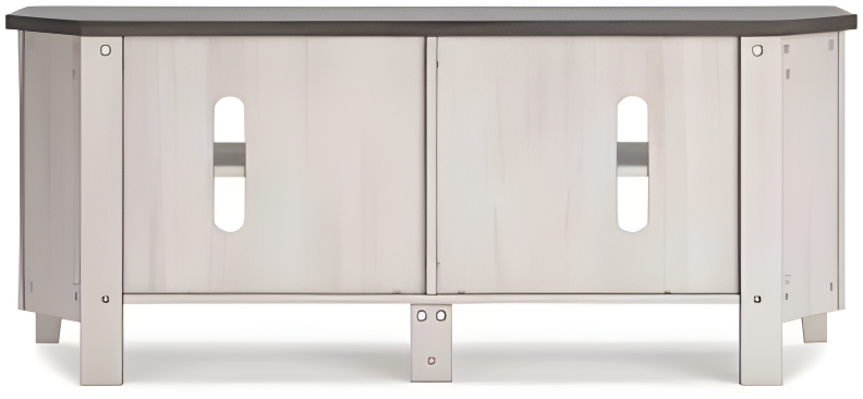 Transitional Two-Tone Corner TV Stand with Shelves and Fireplace