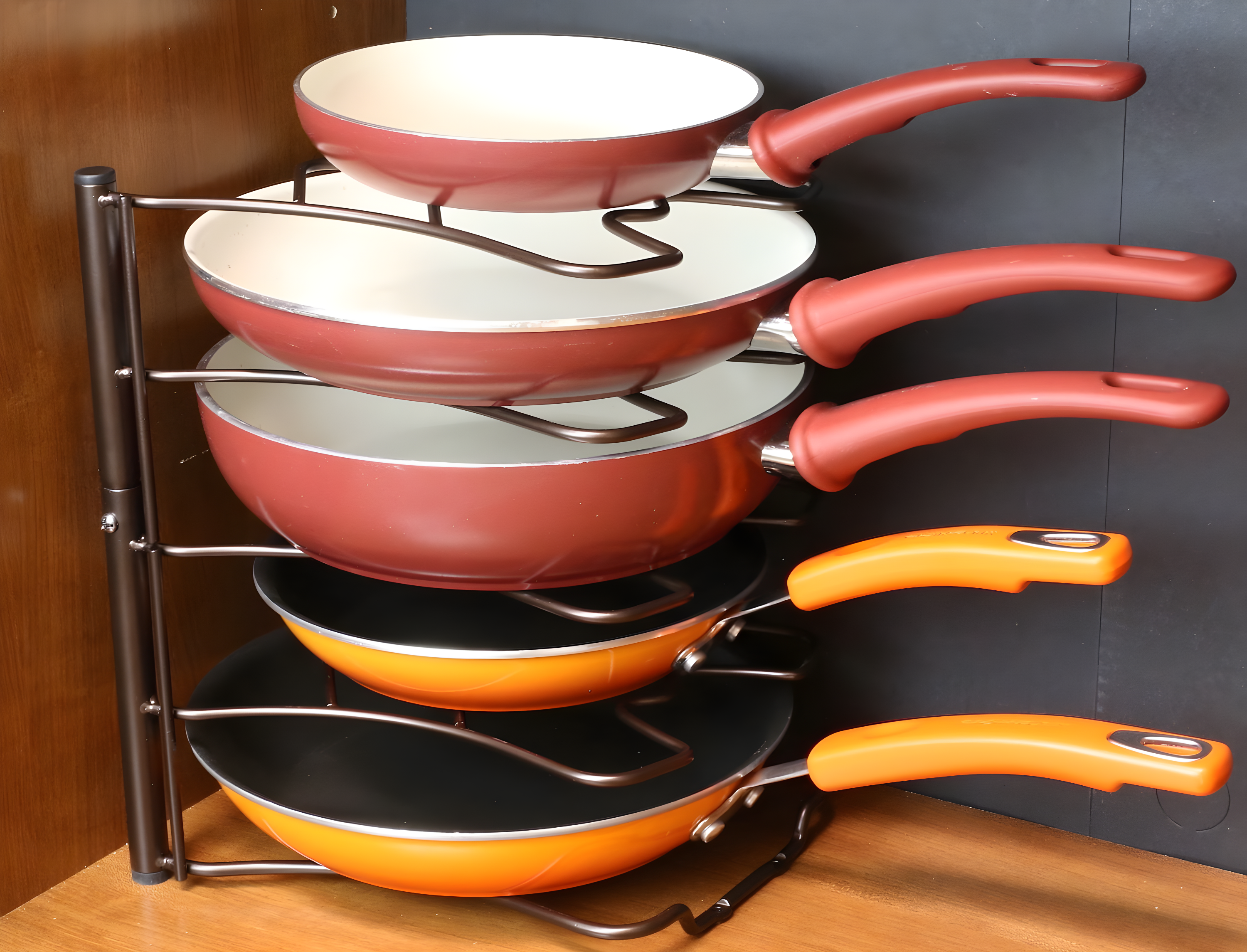 DecoBros Kitchen Counter and Cabinet Pan Organizer Shelf Rack, Bronze