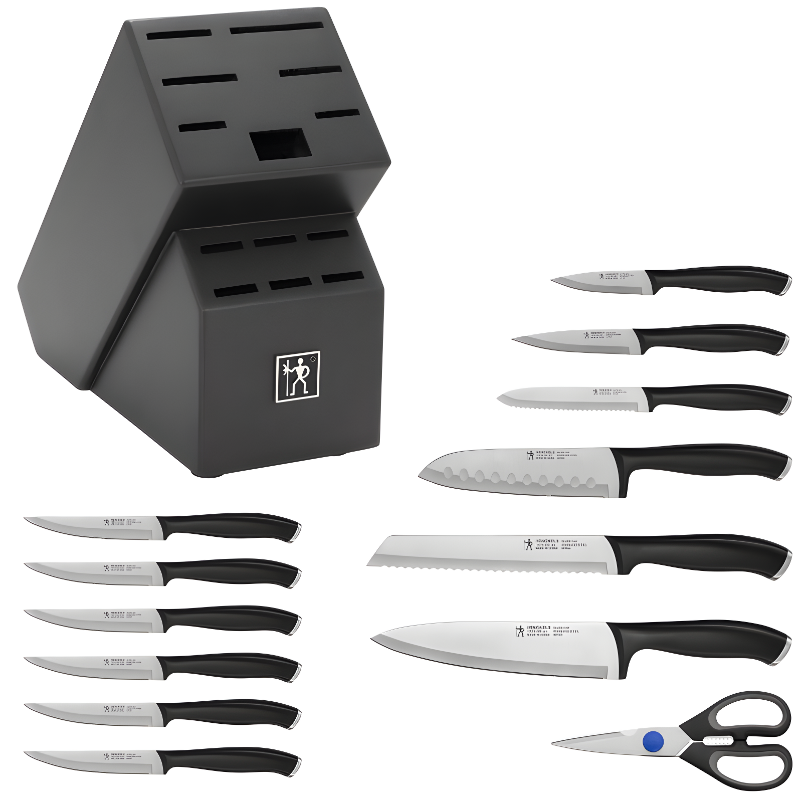 HENCKELS HENCKELS Silvercap 14 Piece Knife Set with Block, Chef Knife, Paring Knife, Utility Knife, Bread Knife, Steak Knife, Black, Stainless Steel