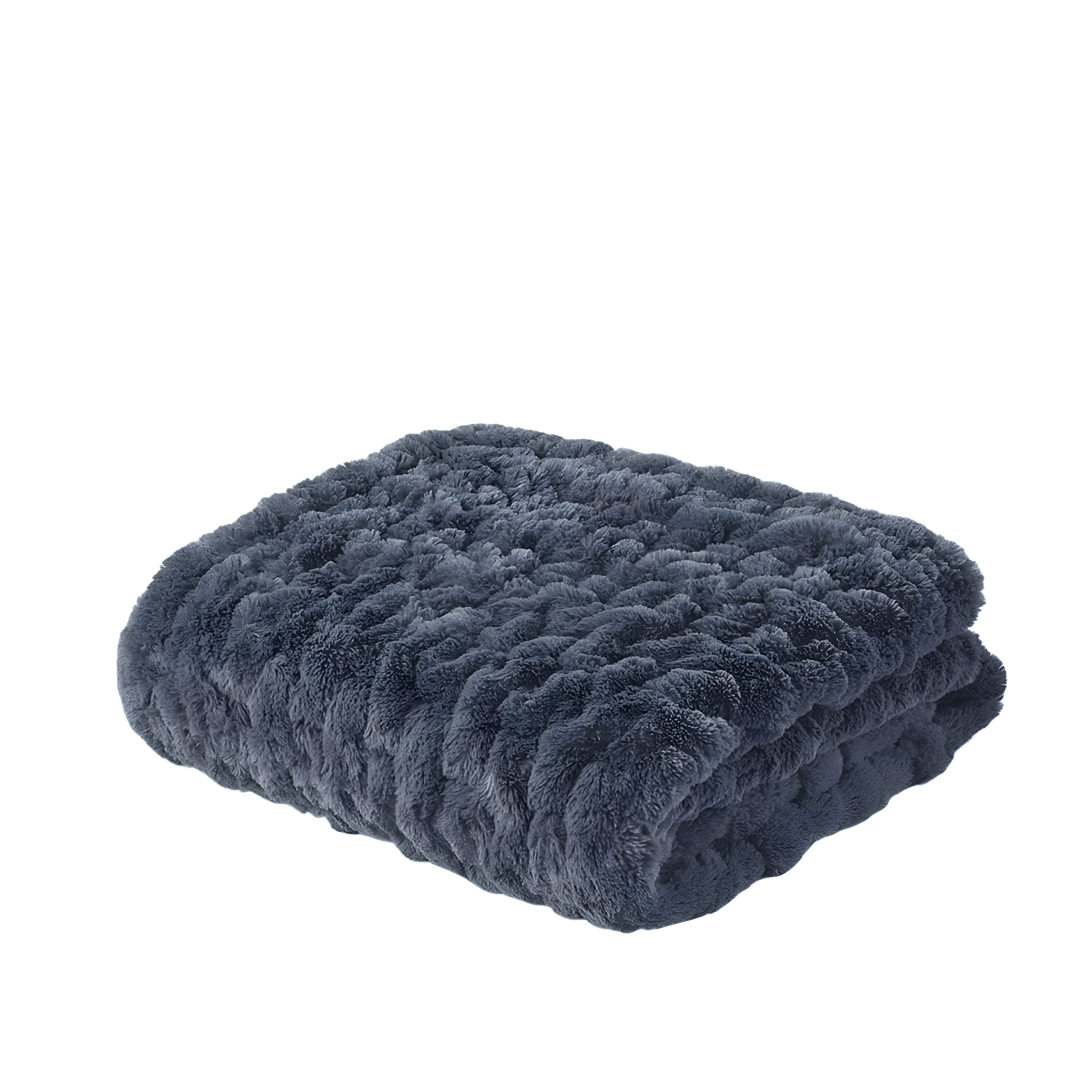 Madison Park Slate Blue Ruched Fur Throw 50x60"