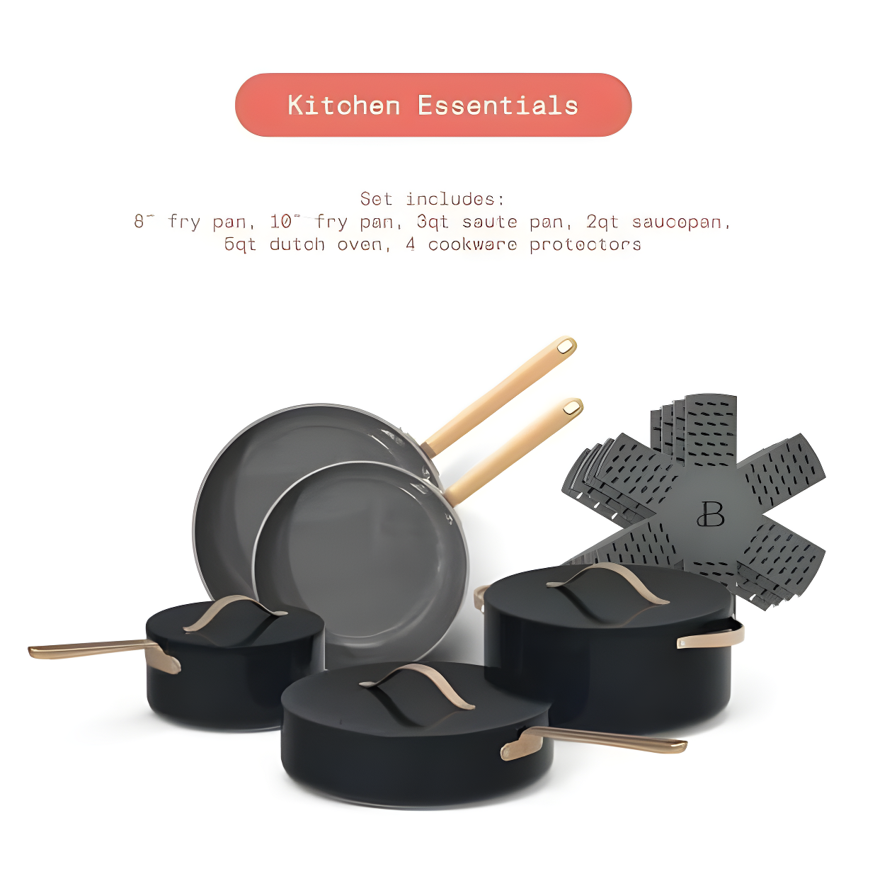 Beautiful 12pc Ceramic Non-Stick Cookware Set, Sage Green by Drew Barrymore