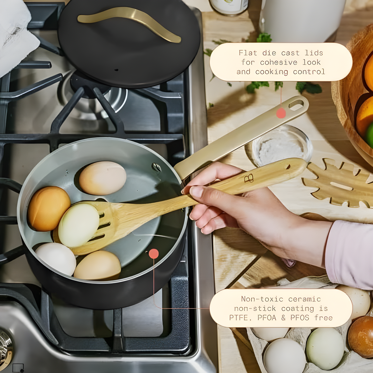 Beautiful 12pc Ceramic Non-Stick Cookware Set, Sage Green by Drew Barrymore