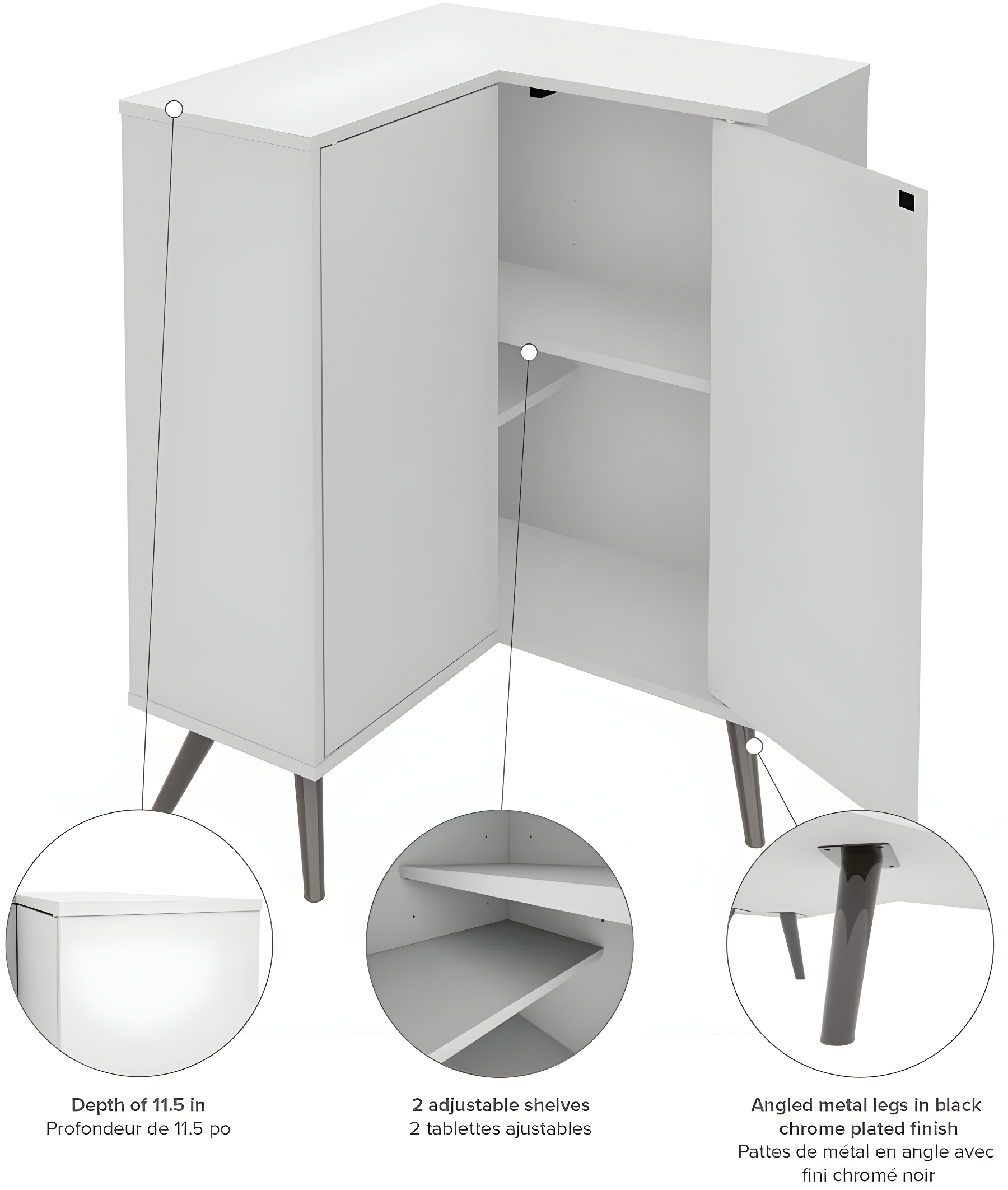 Bestar Armario de Almacenamiento de Madera de Esquina Krom en Blanco