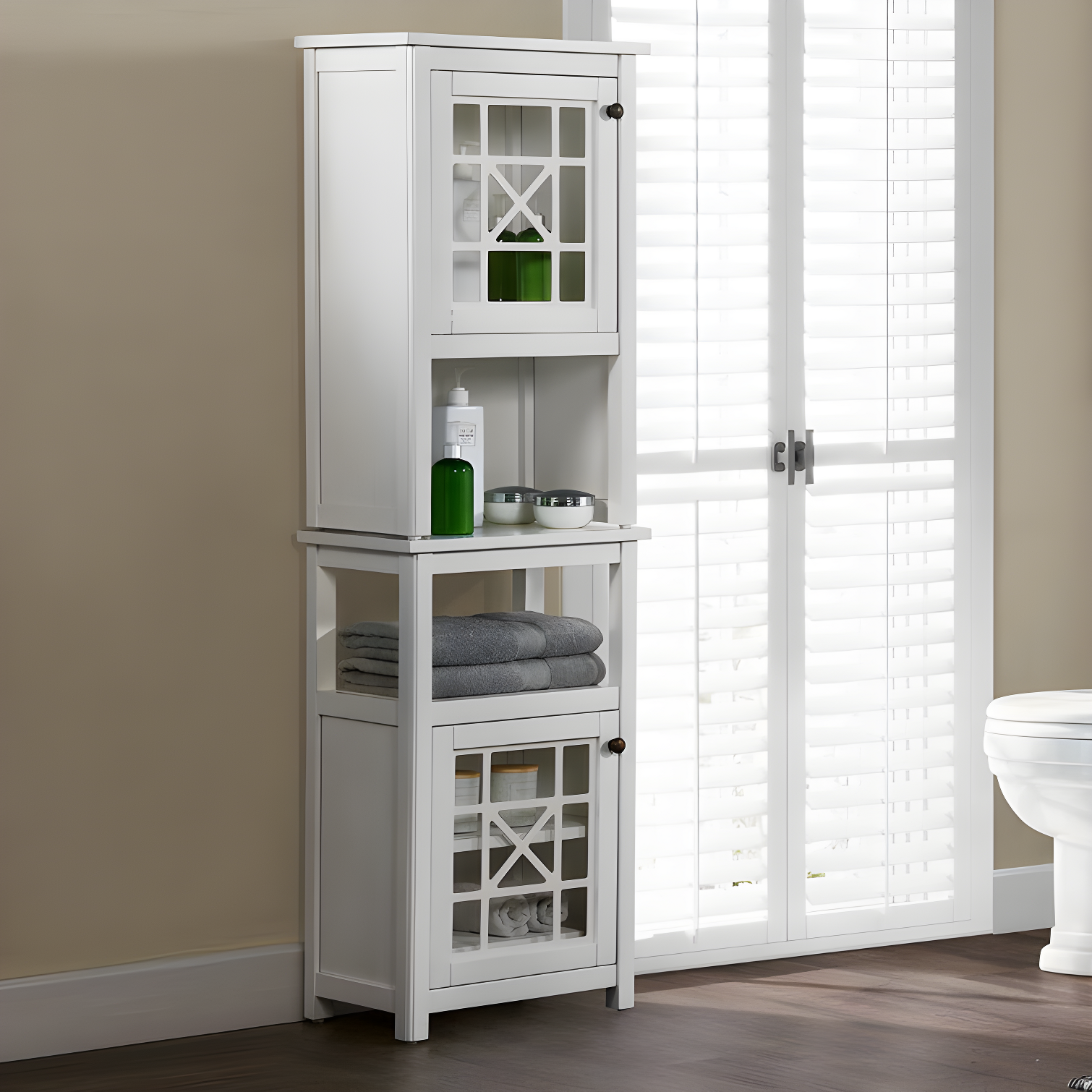 Rosalind Wheeler Hembree 17"W 58"H Traditional Style Free-Standing Bathroom Cabinet With Storage Hutch
