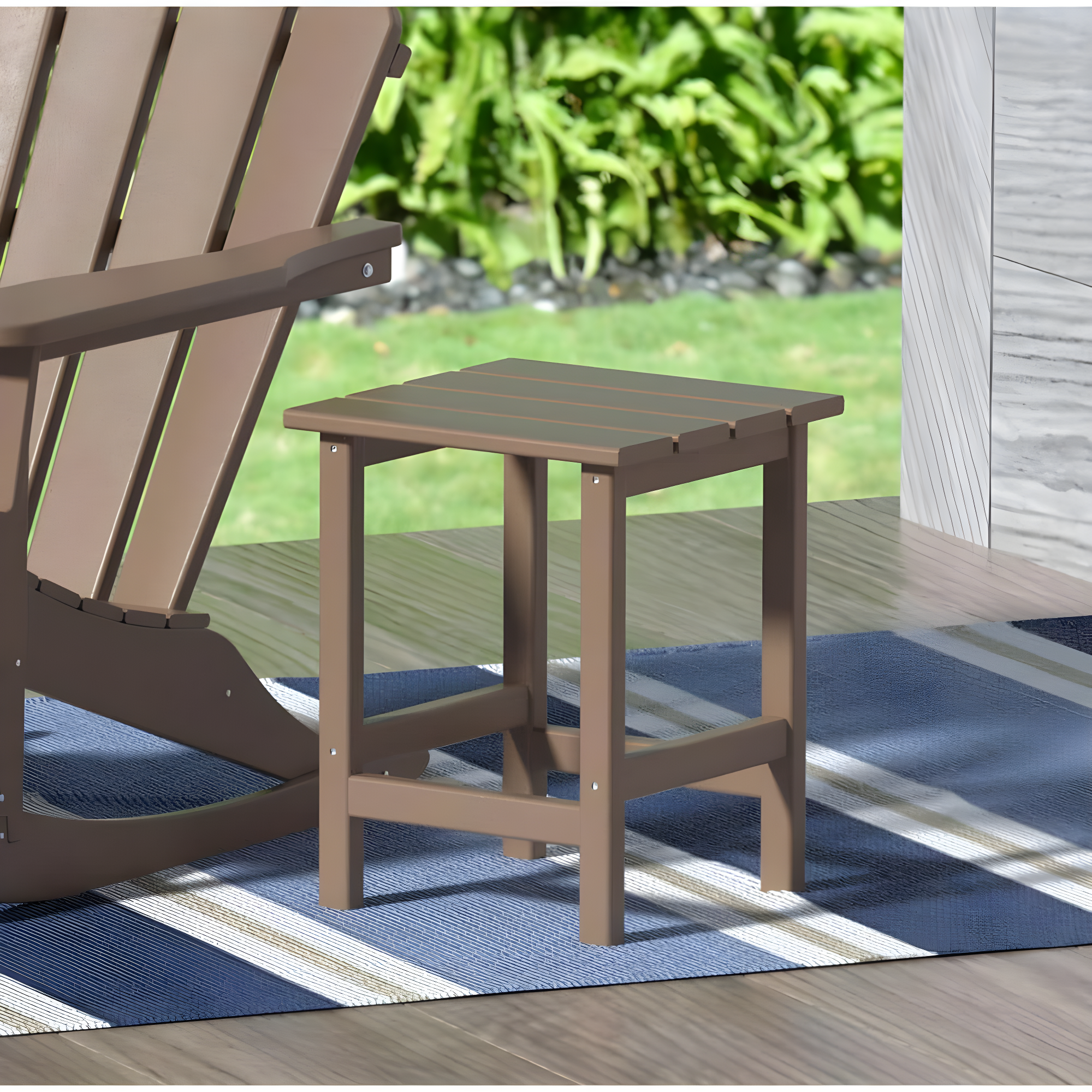 Polytrends  Laguna Hdpe All Weather Outdoor Patio Square Side Table Weathered Wood