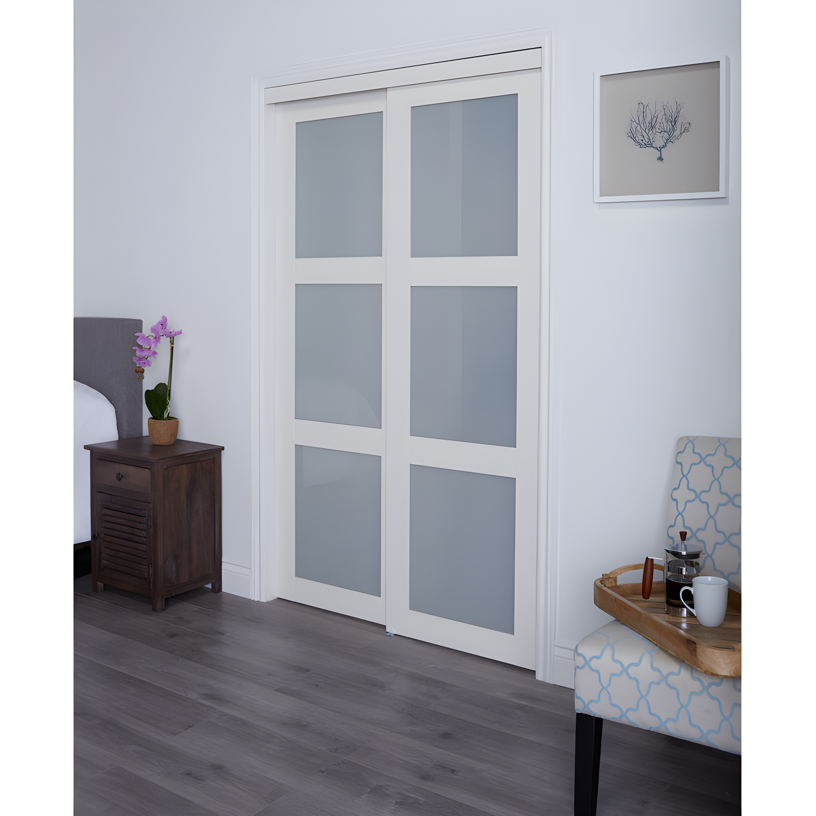 80'' Solid + Manufactured Wood Glass Low-Gloss Sliding Closet Doors