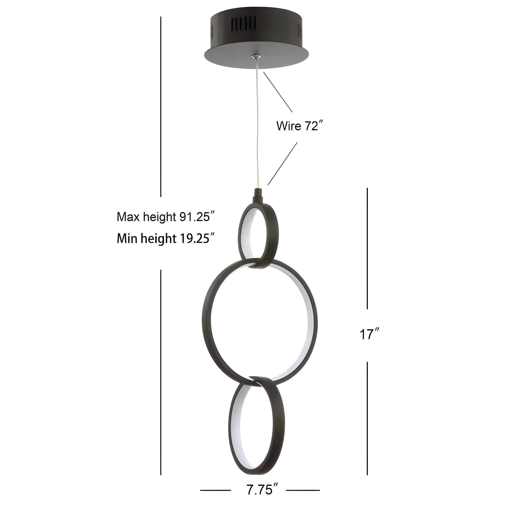 Loop 7.75" Adjustable Integrated LED Metal Ring Pendant, Black