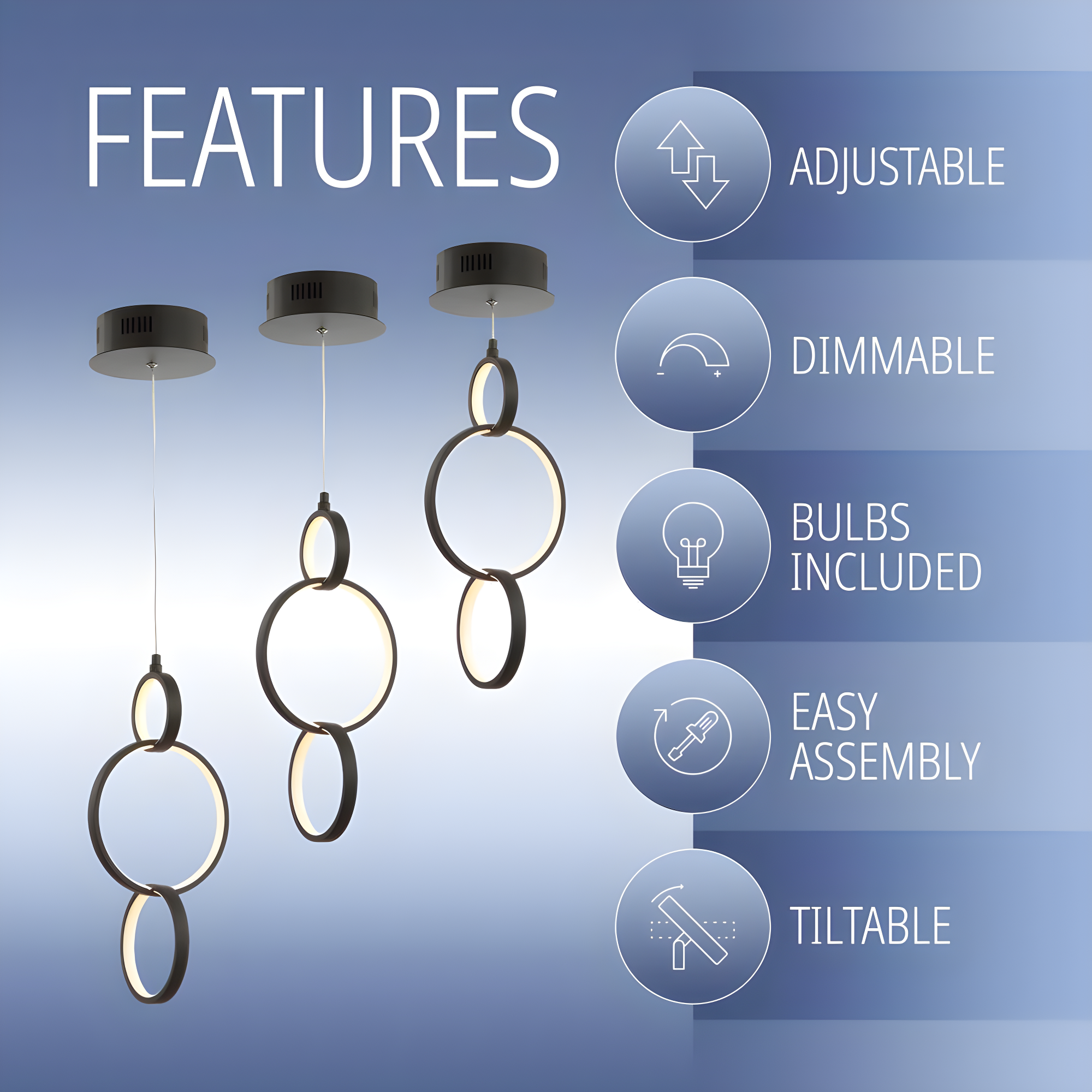 Loop 7.75" Adjustable Integrated LED Metal Ring Pendant, Black