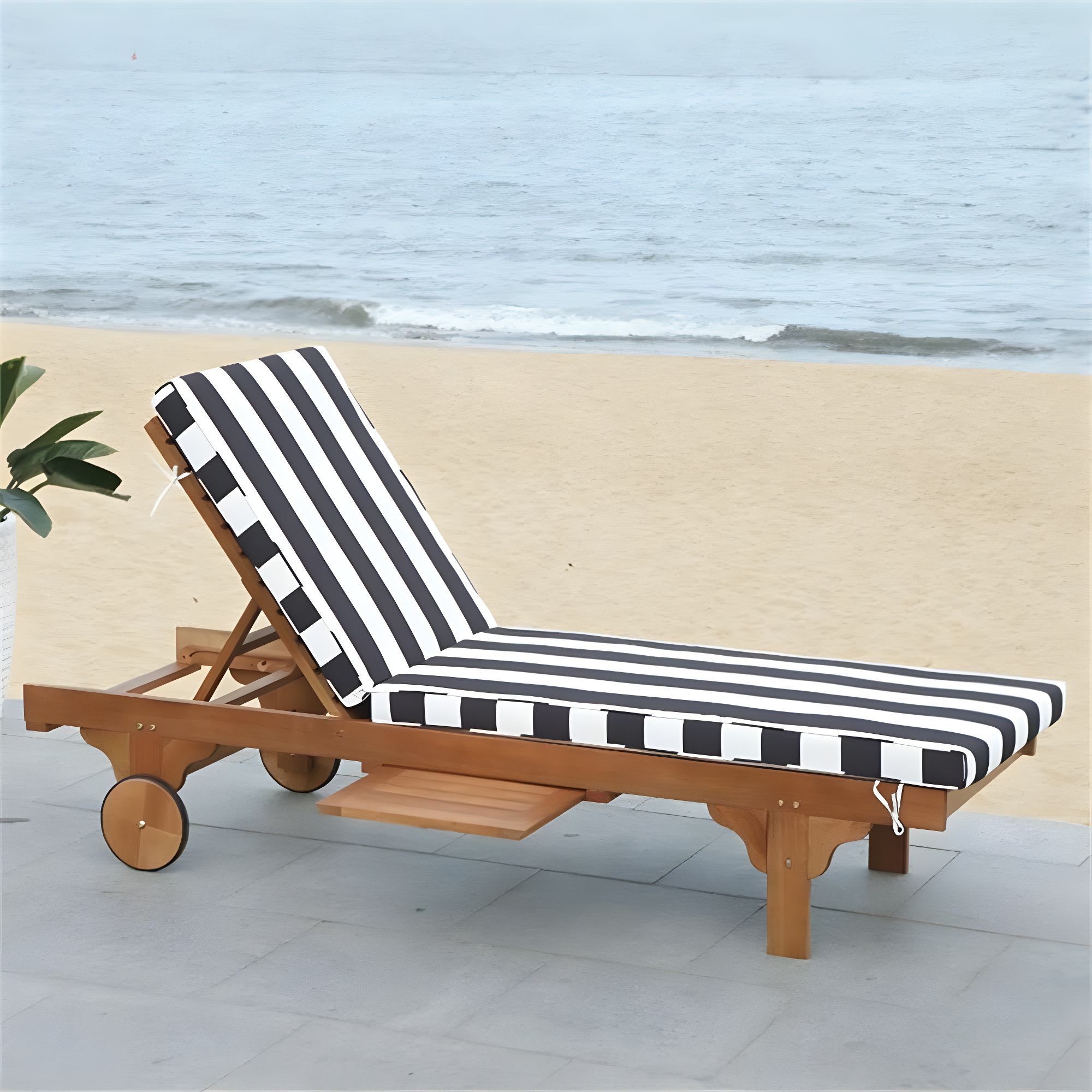 Newport Lounge Chair - Outdoor - PAT7022 - Natural/Black Stripe -Safavieh
