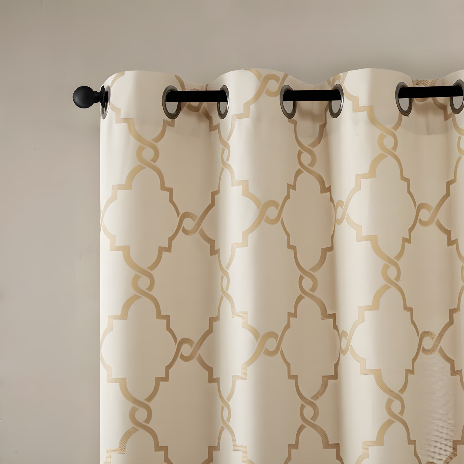 Fretwork Print Grommet Top Window Curtain Panel