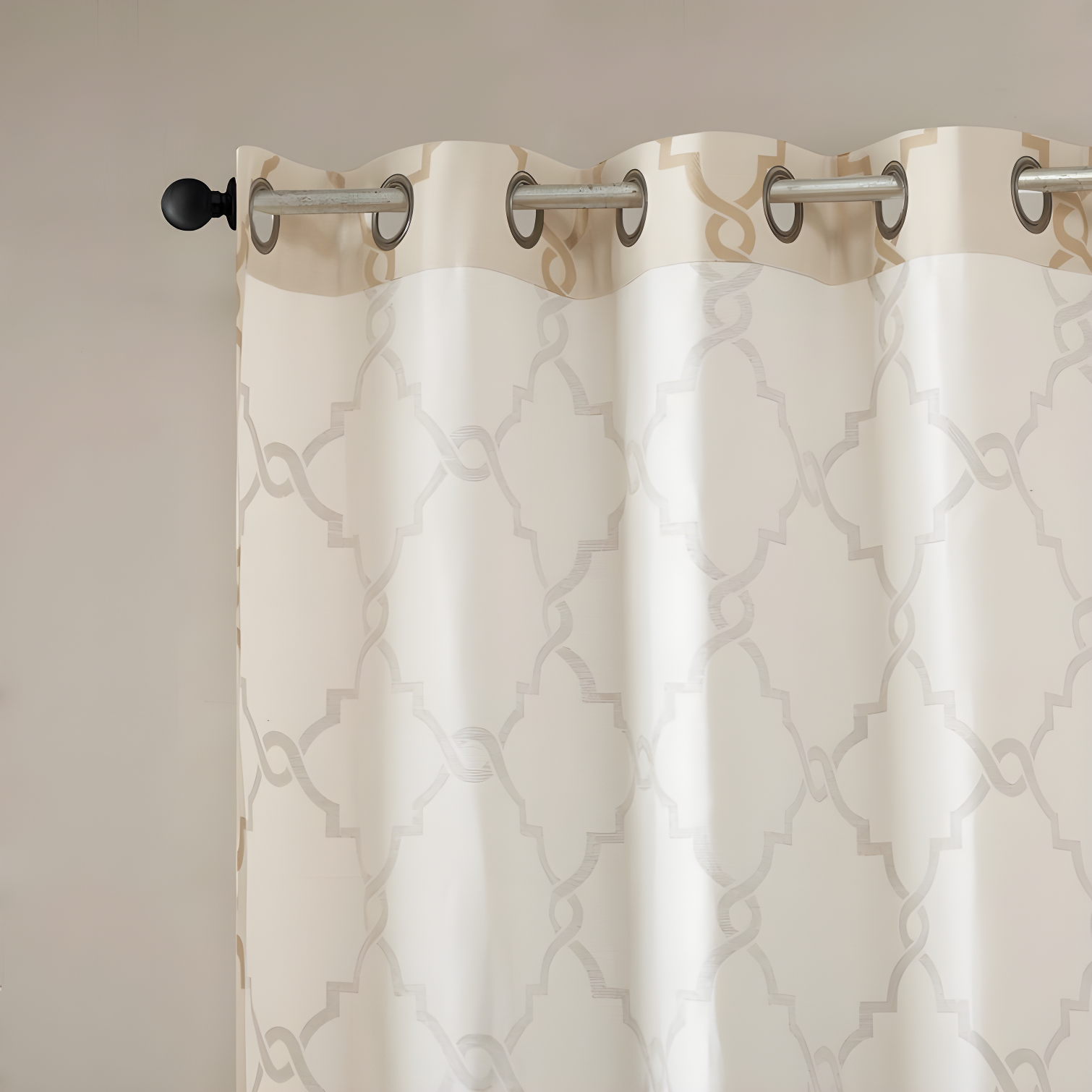 Fretwork Print Grommet Top Window Curtain Panel