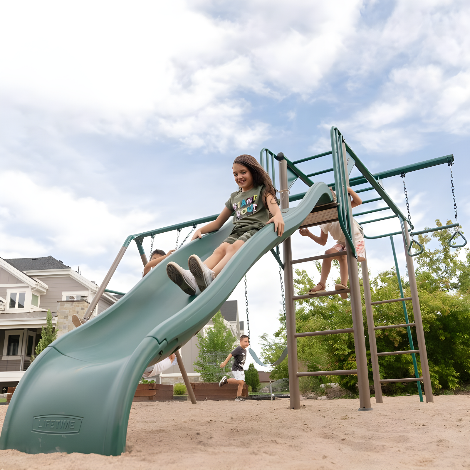 Lifetime Lifetime Powder Coated Steel Swing Set with 4 Swing(s) , 1 Slide(s)