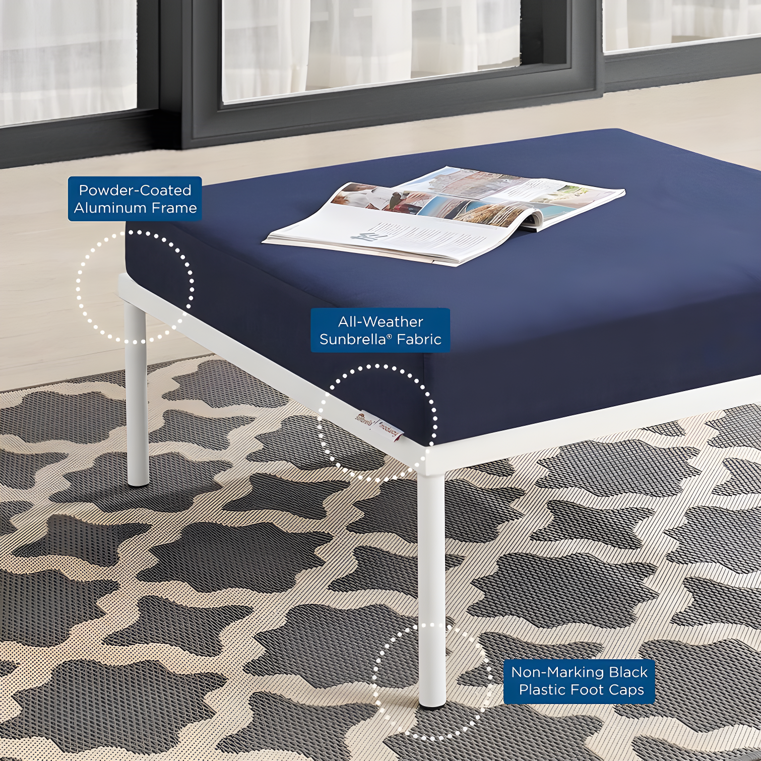Harmony Sunbrella Outdoor Patio Aluminum Ottoman by Modway