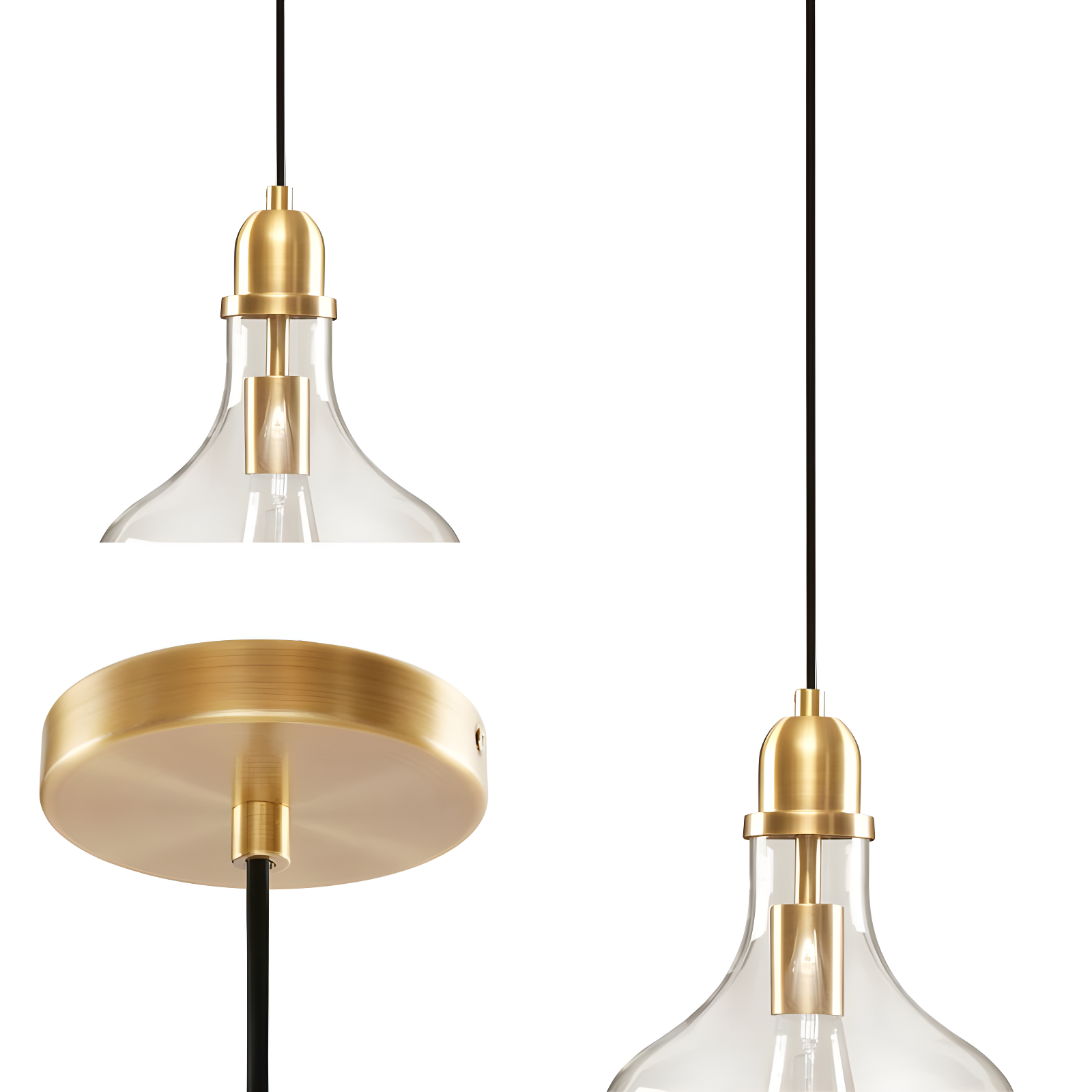 Ink+Ivy 9"x95.5" Auburn Bell Shaped Hanging Glass Simple Industrial Pendant Light Gold: Modern Ceiling Fixture, 60W E26, Adjustable Height