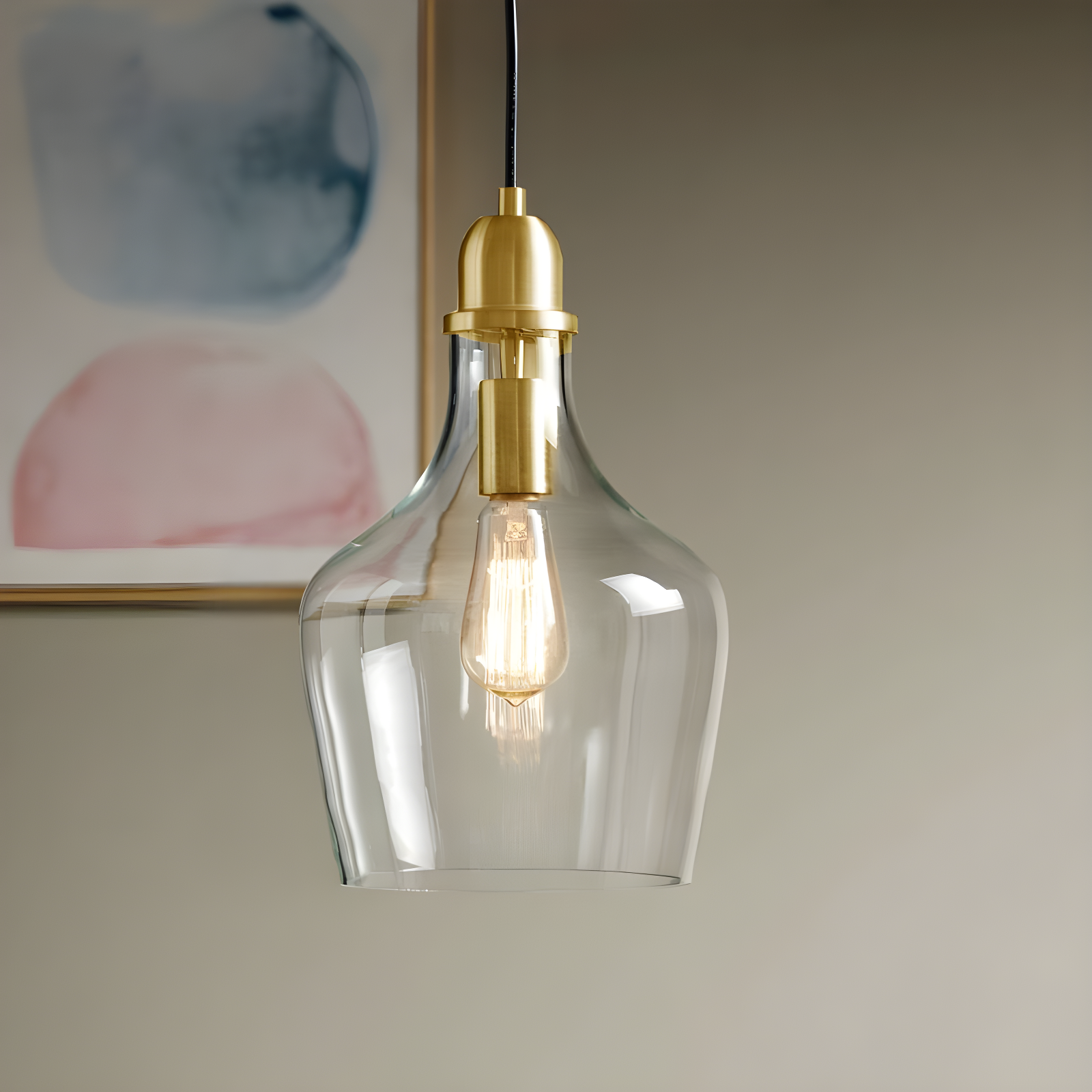 Ink+Ivy 9"x95.5" Auburn Bell Shaped Hanging Glass Simple Industrial Pendant Light Gold: Modern Ceiling Fixture, 60W E26, Adjustable Height