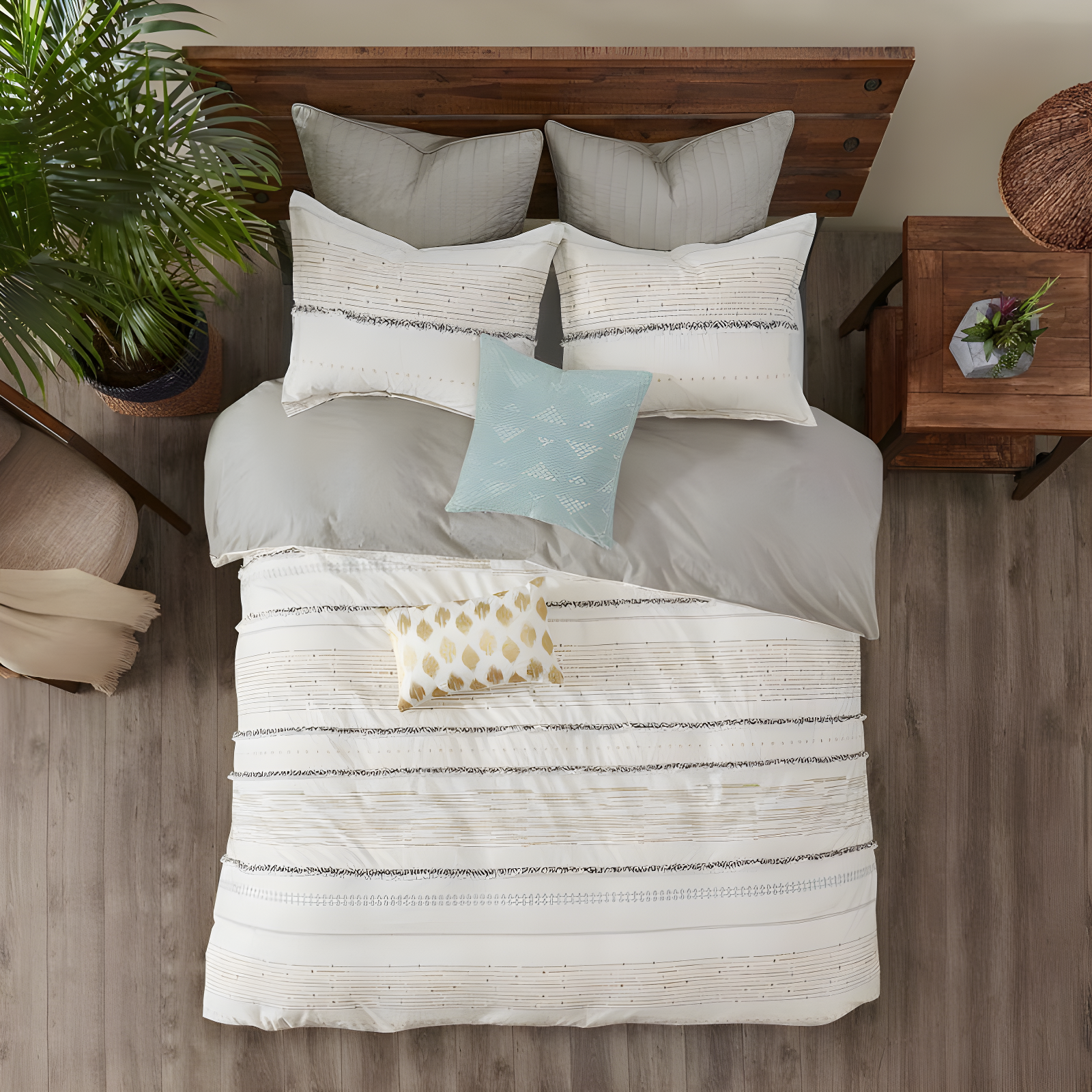 Nea Boho 3-Piece Striped Cotton Duvet Set