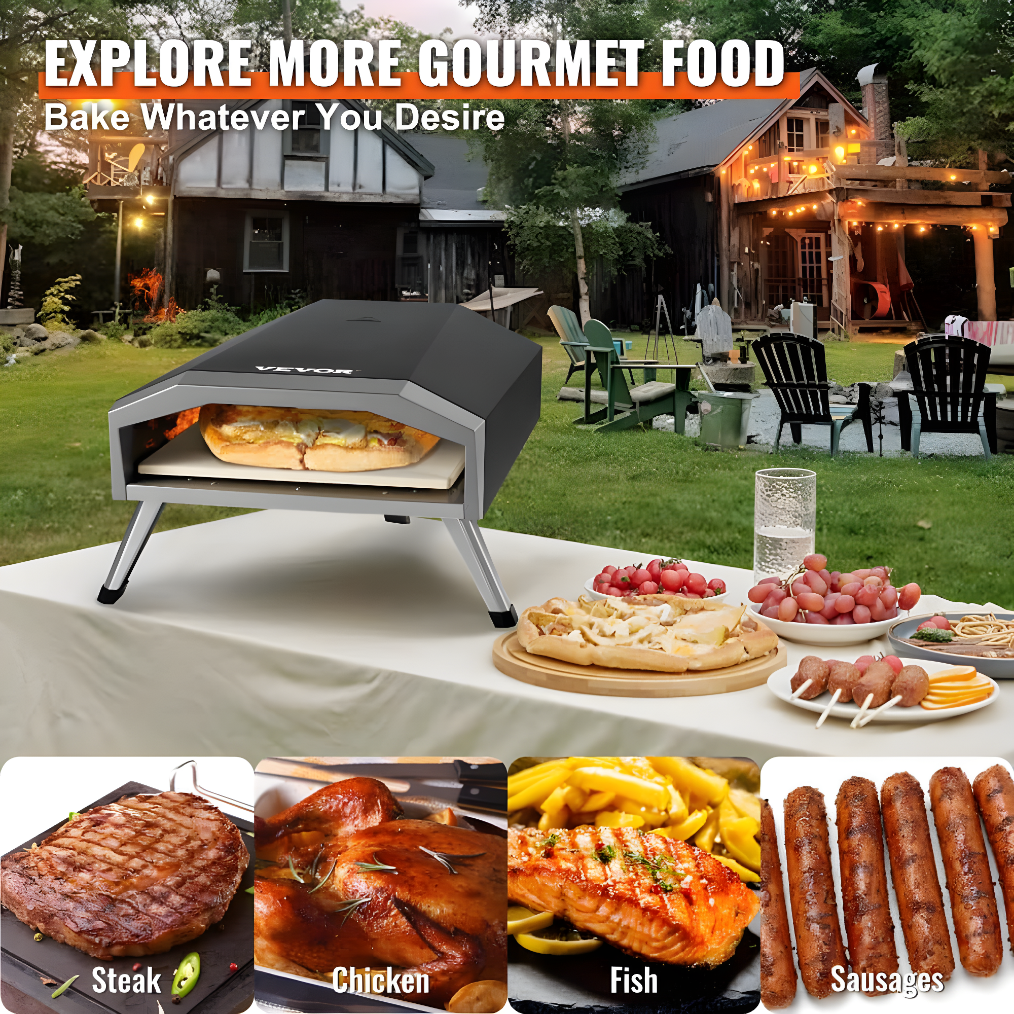 Choco Moon 13" Portable Gas Pizza Oven, Outdoor Propane Pizza Maker with Stainless Steel Construction & Pizza Stone, Perfect for BBQ Camping & Picnics, CSA Certified, Black