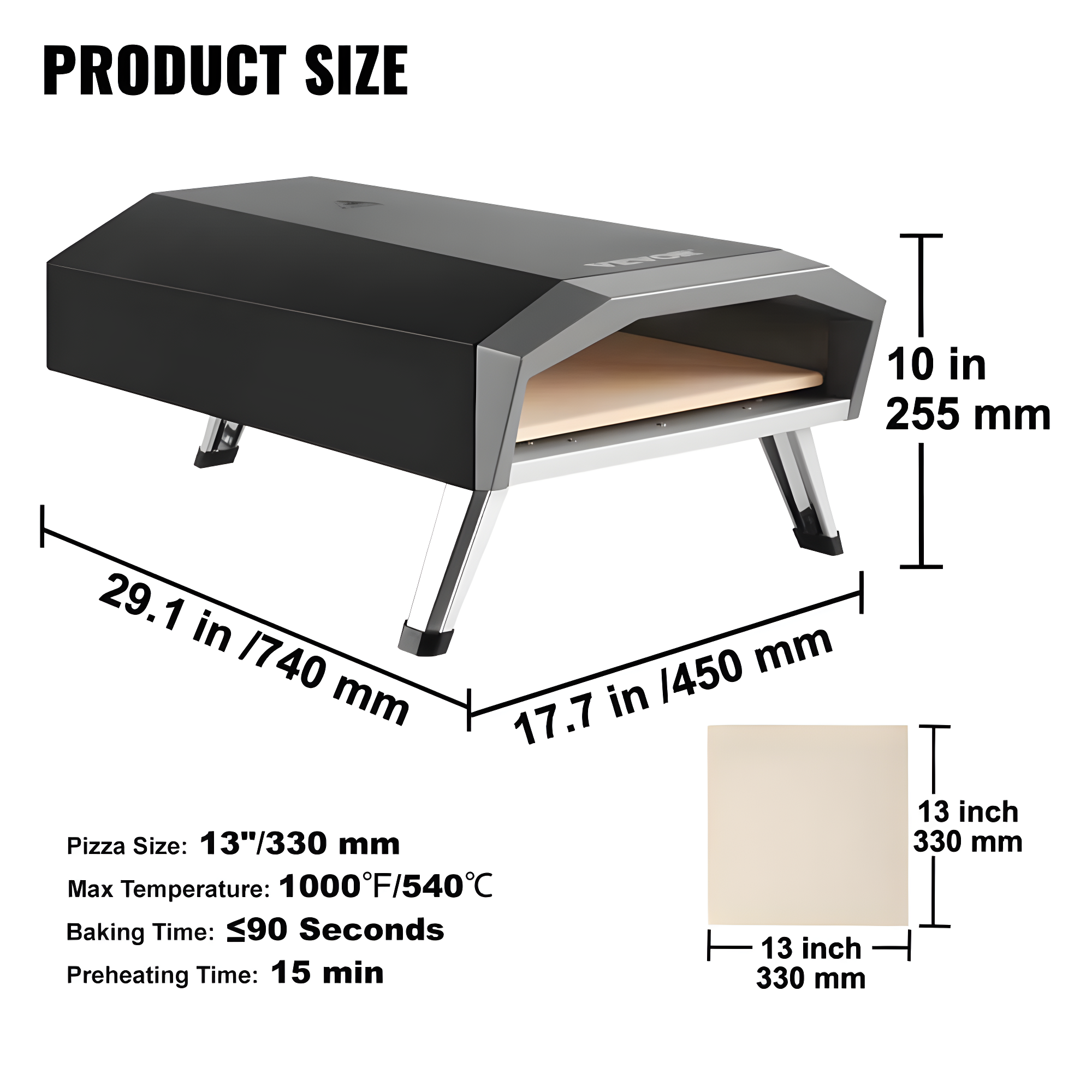 Choco Moon 13" Portable Gas Pizza Oven, Outdoor Propane Pizza Maker with Stainless Steel Construction & Pizza Stone, Perfect for BBQ Camping & Picnics, CSA Certified, Black