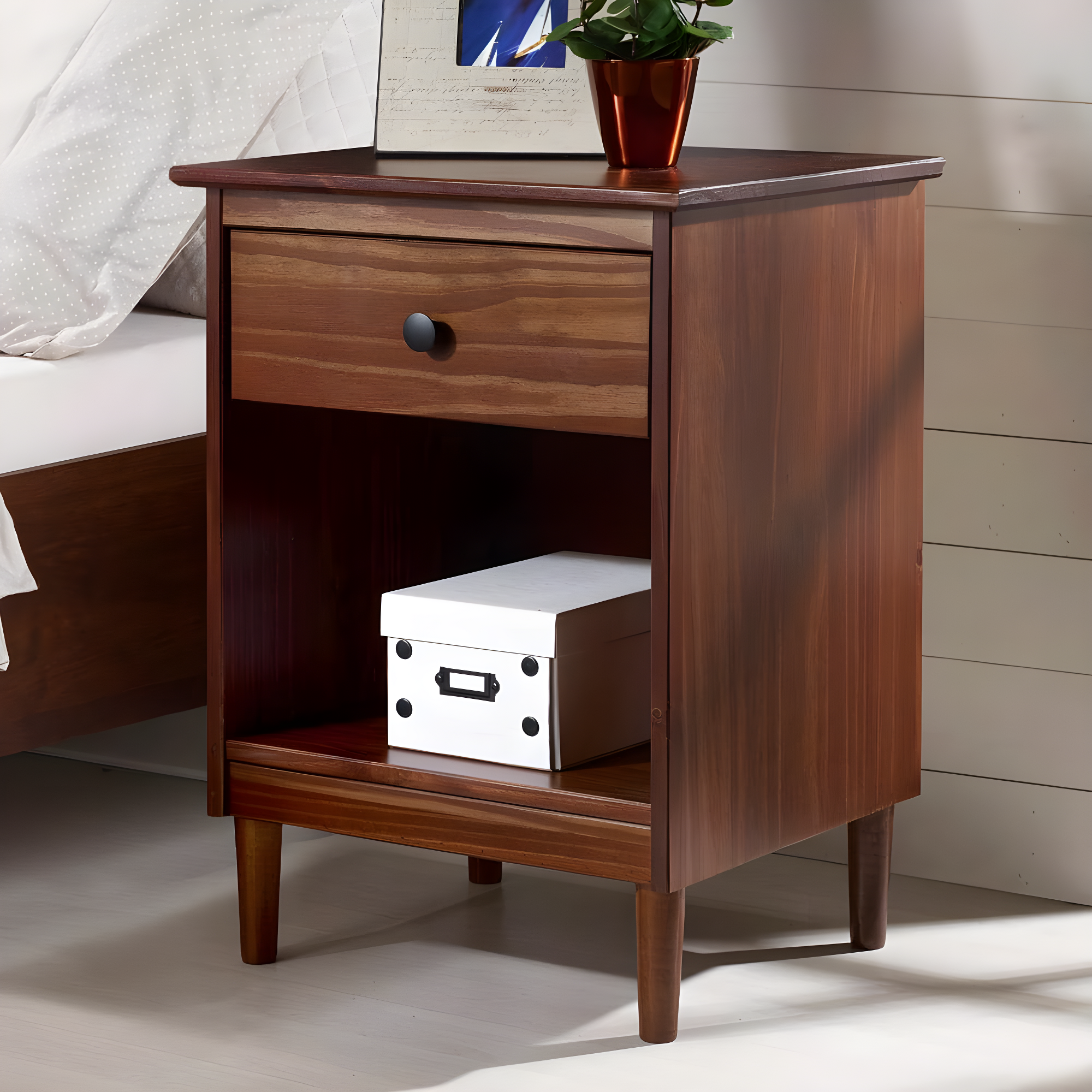 Mags Solid Wood Groove 2-Drawer Nightstand