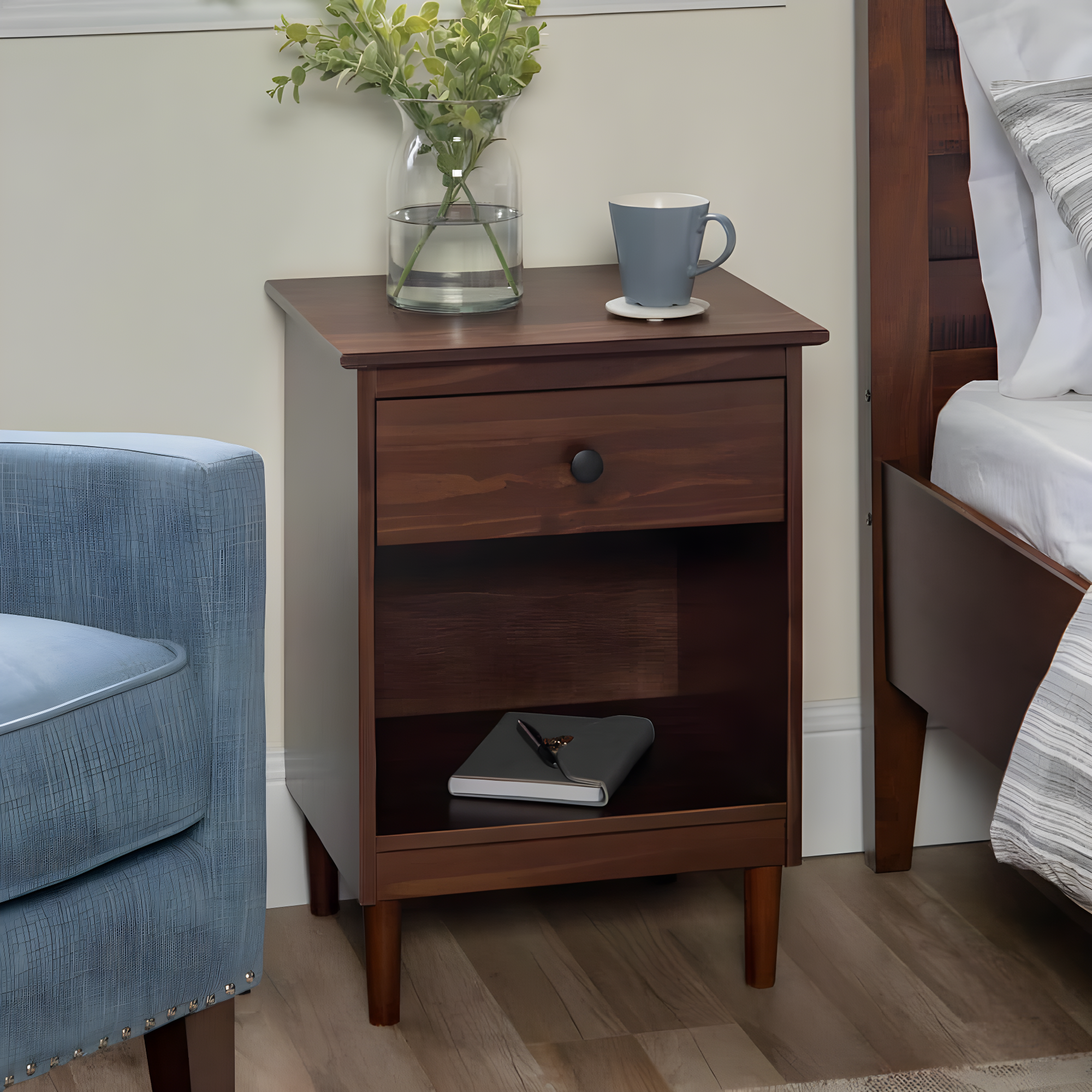 Mags Solid Wood Groove 2-Drawer Nightstand