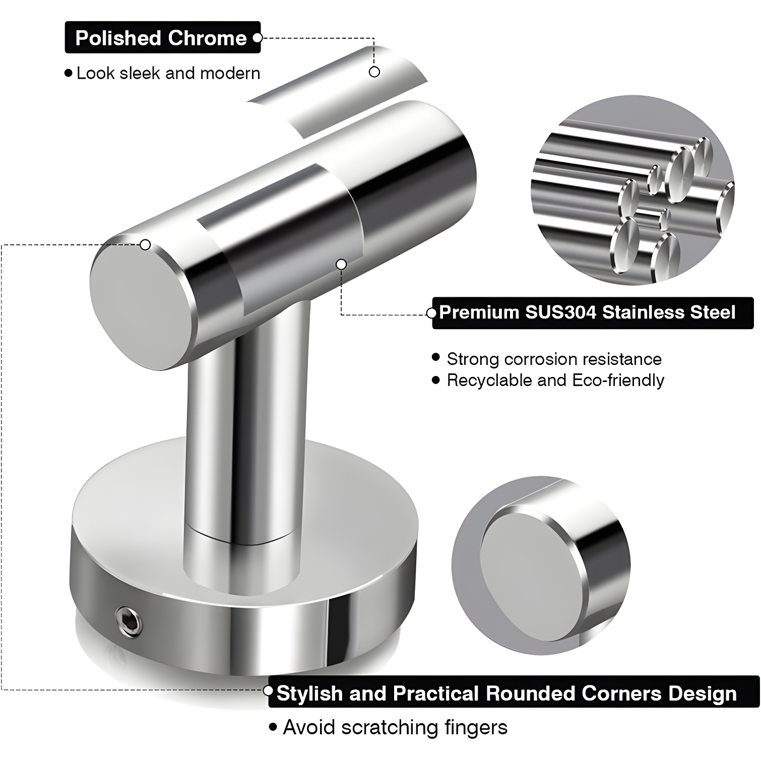 Bathroom Stainless Steel Towel Hooks Wall Mounted 4-Pack