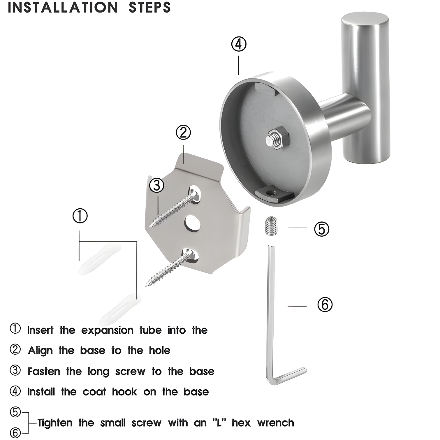 Bathroom Stainless Steel Towel Hooks Wall Mounted 4-Pack