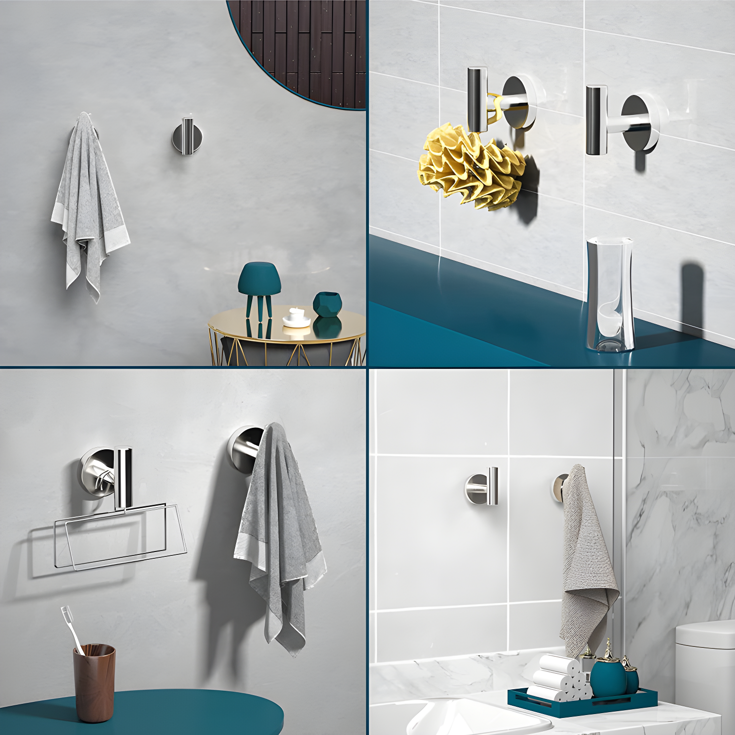 Bathroom Stainless Steel Towel Hooks Wall Mounted 4-Pack