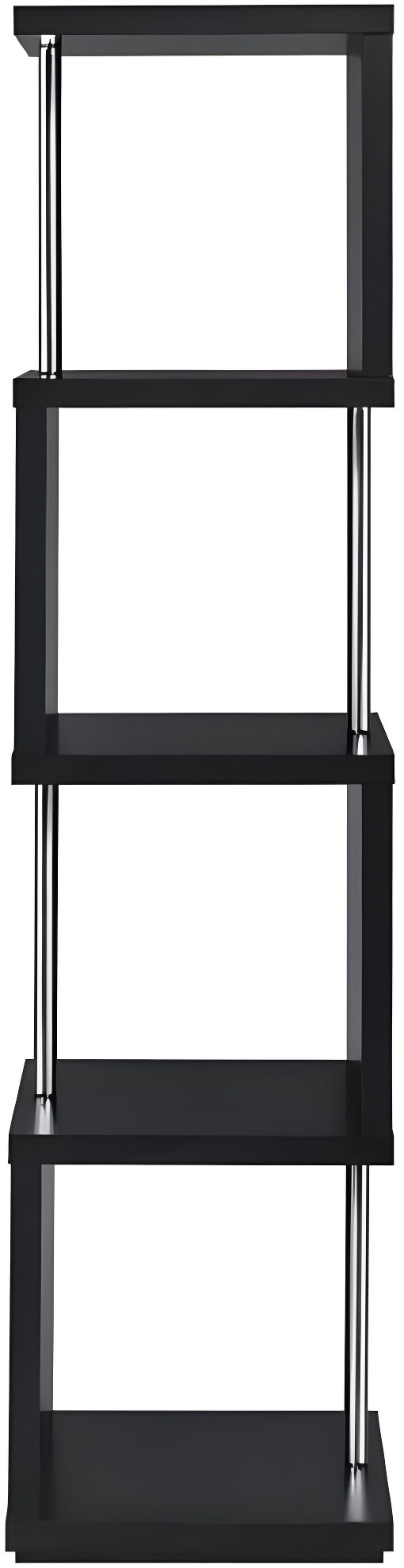 66.5" Baxter 4 Shelf Zig Zag Bookcase with Chrome Details Black - Coaster: Modern Storage Display