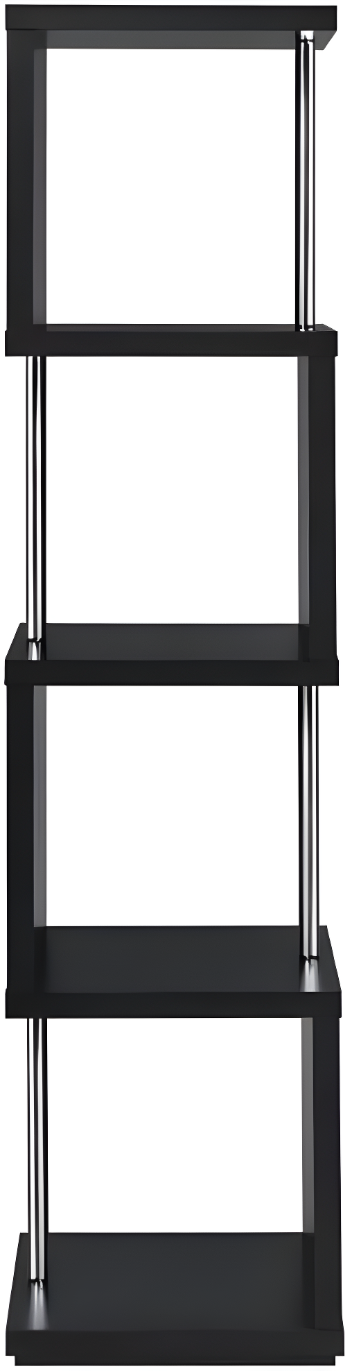 66.5" Baxter 4 Shelf Zig Zag Bookcase with Chrome Details Black - Coaster: Modern Storage Display