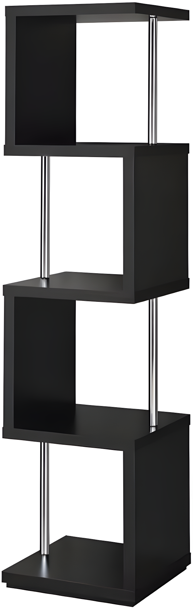 66.5" Baxter 4 Shelf Zig Zag Bookcase with Chrome Details Black - Coaster: Modern Storage Display