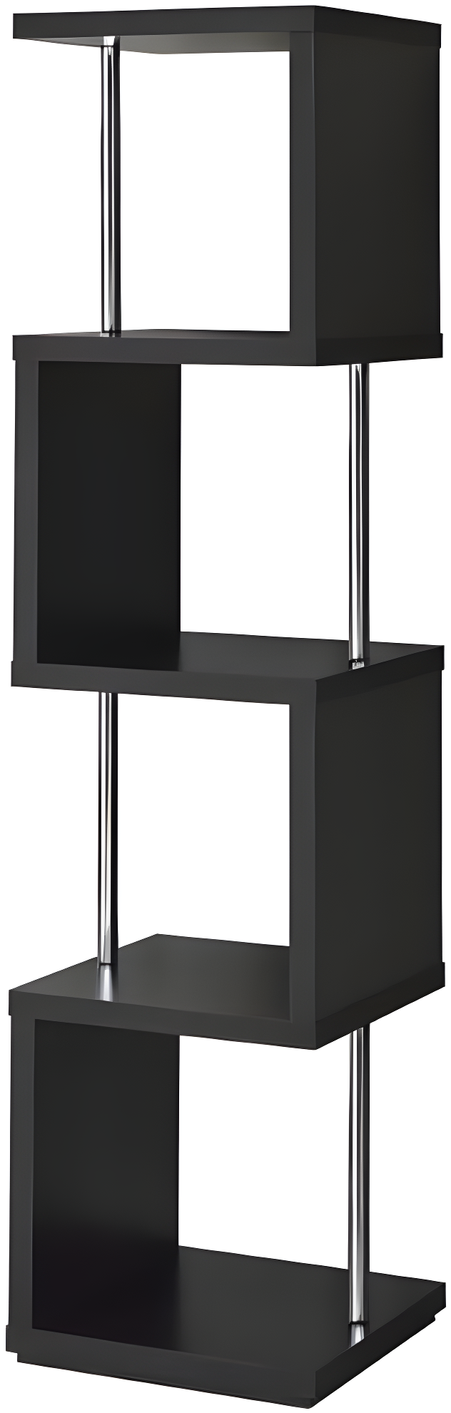 66.5" Baxter 4 Shelf Zig Zag Bookcase with Chrome Details Black - Coaster: Modern Storage Display
