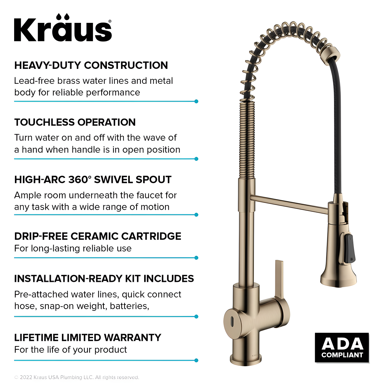 KRAUS Britt Touchless Sensor Commercial Single Handle Pull Down Kitchen Faucet