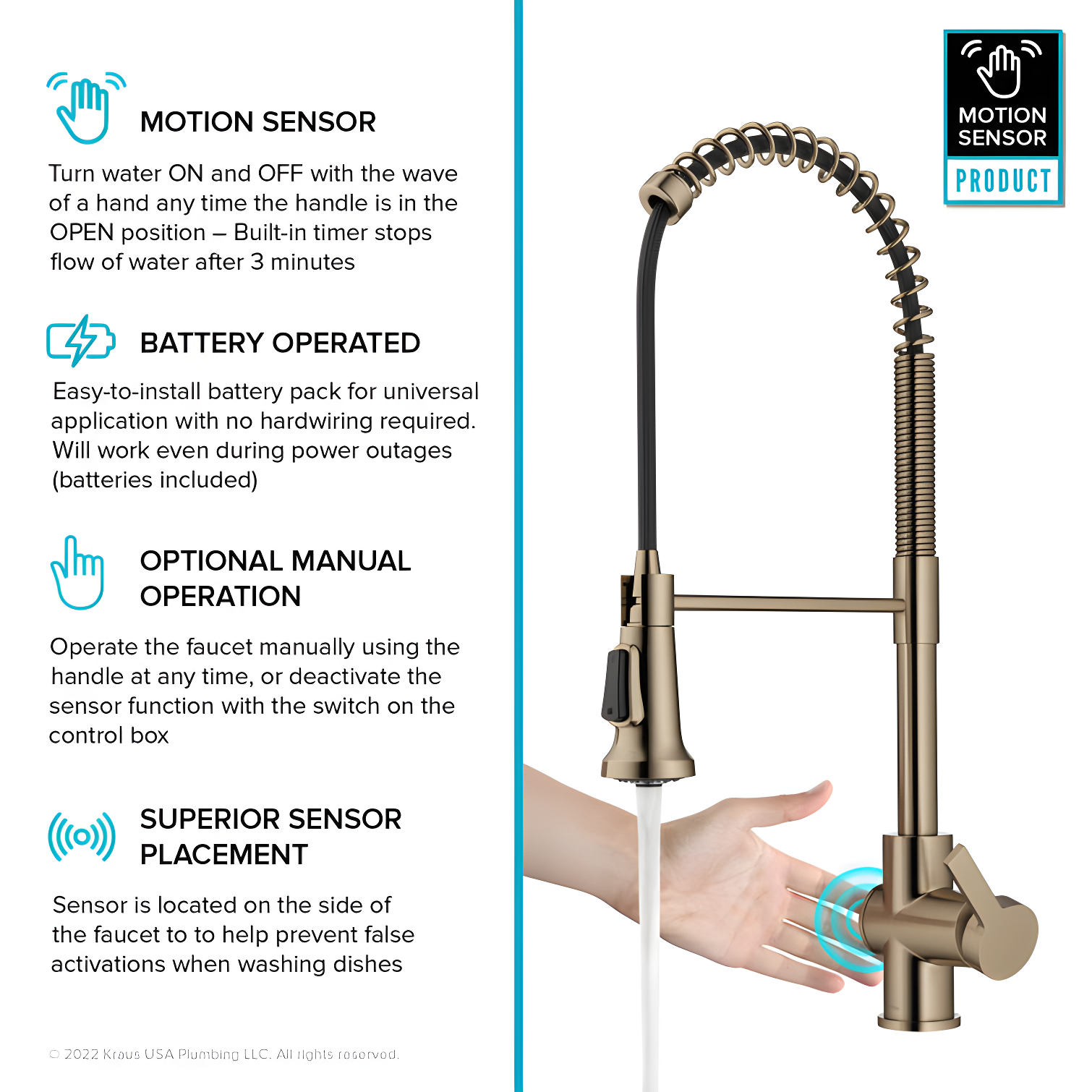 KRAUS Britt Touchless Sensor Commercial Single Handle Pull Down Kitchen Faucet