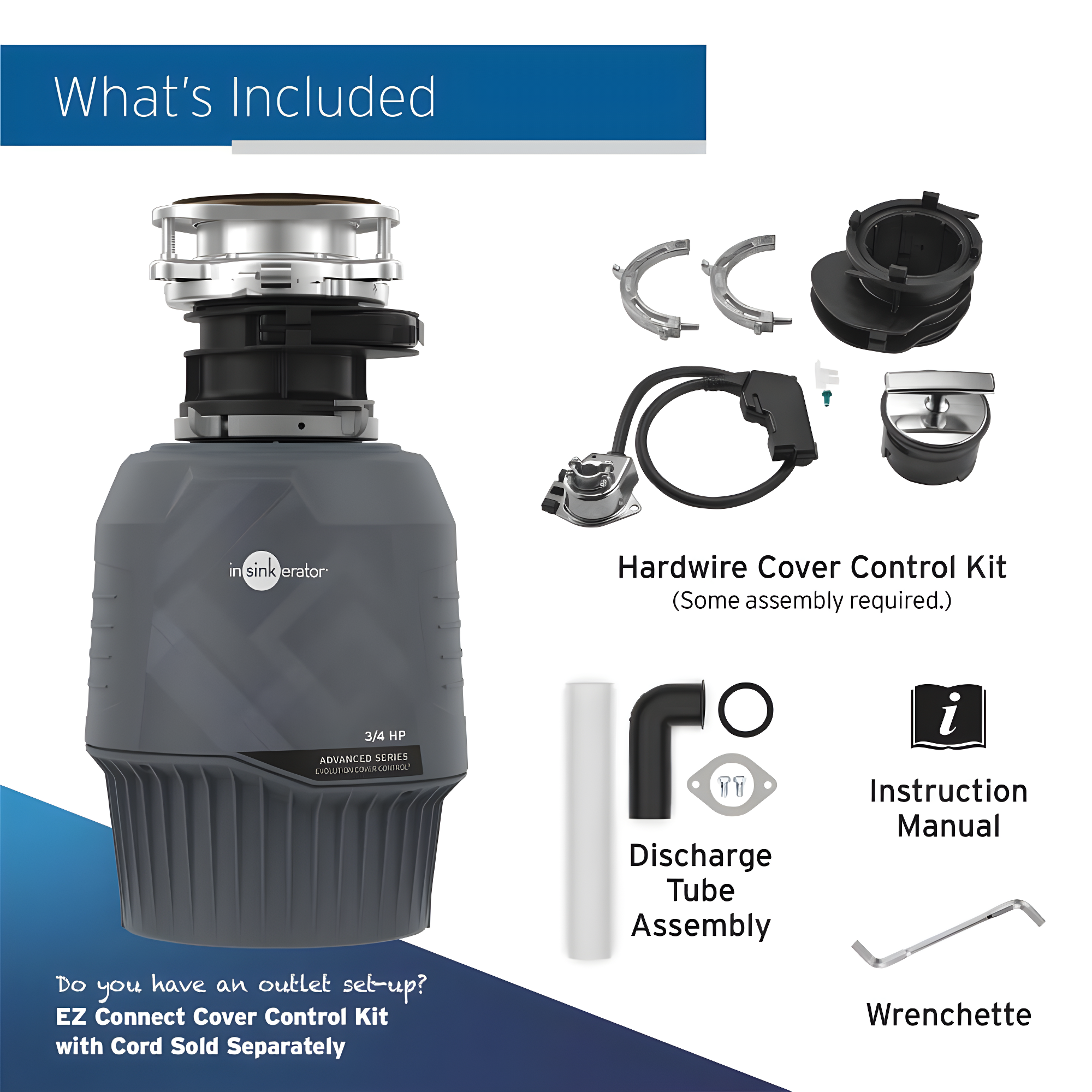InSinkErator Evolution Cover Control 3/4 HP Garbage Disposal, Advanced Series Batch Feed Food Waste Disposer